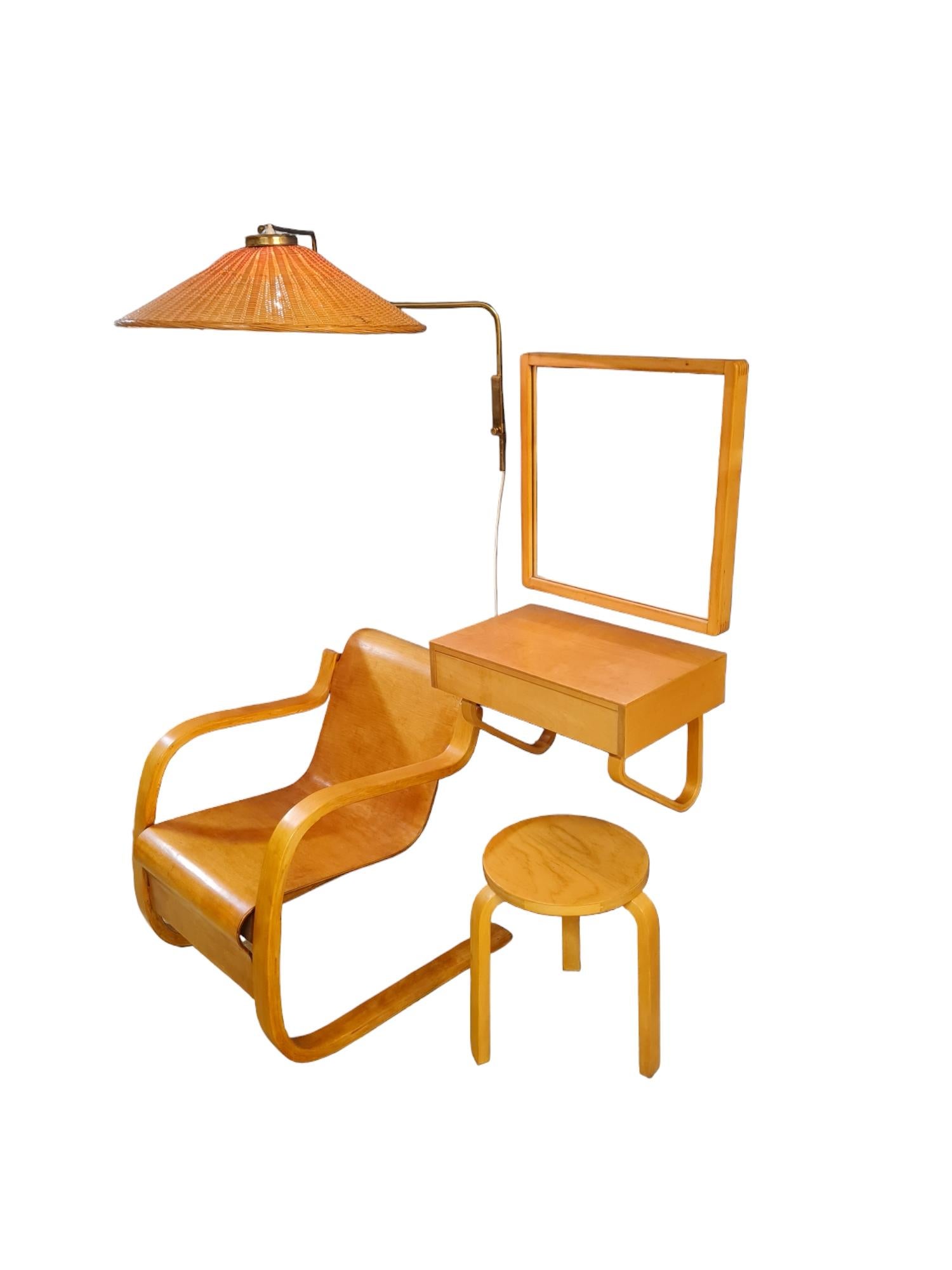 Alvar Aalto Entryway Console Mirror and Stool Set, 1950s for Artek For Sale 13