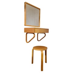 Console, miroir et tabouret d'entrée Alvar Aalto+Aalto, années 1950 pour Artek