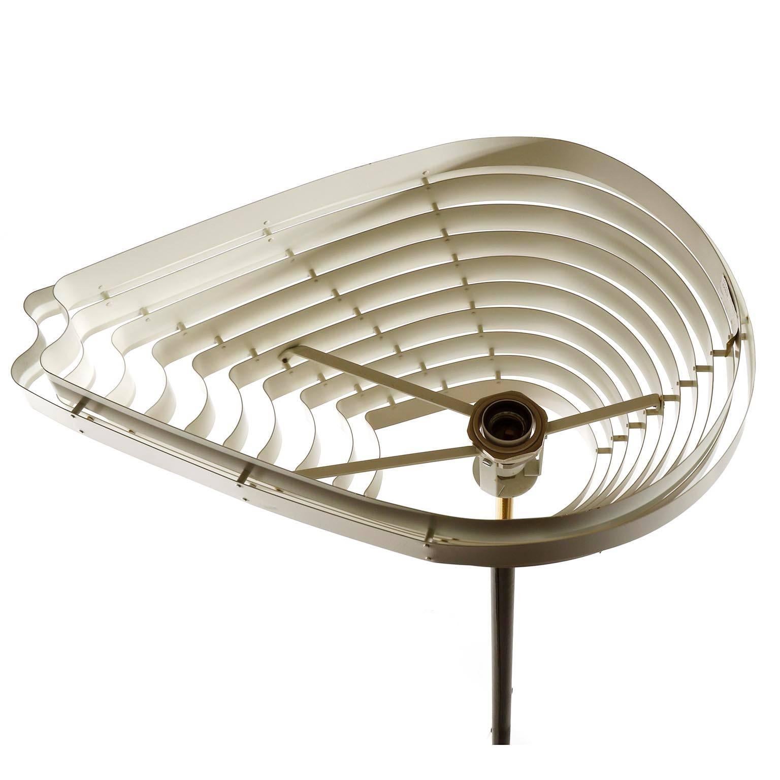 Finnish Alvar Aalto Floor Lamp Angel Wing A805, Black Leather Brass White Metal, 1954