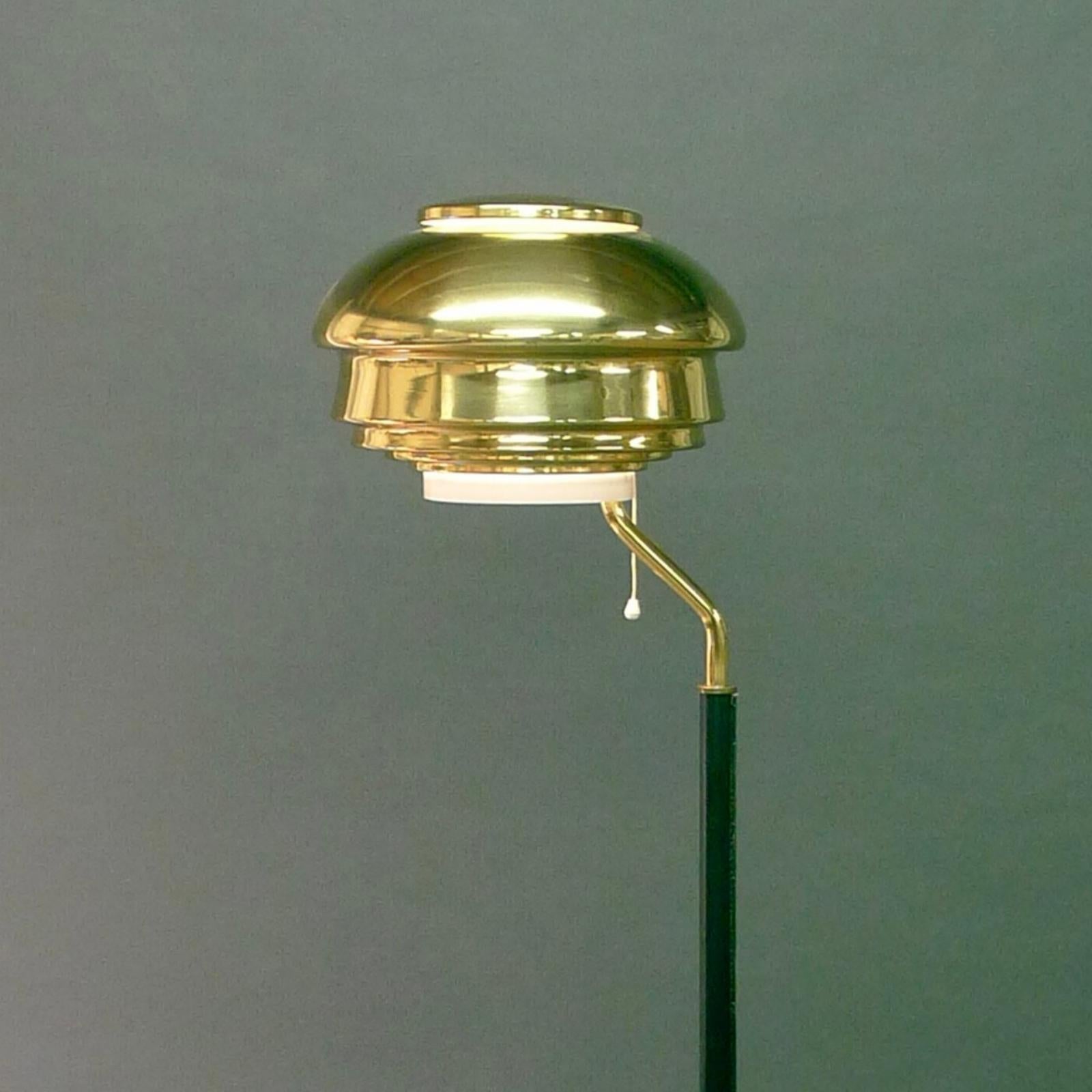 Finnish Alvar Aalto, Floor Lamp, model A808, Valaistustyö, Finland, 1950s, brass/leather For Sale