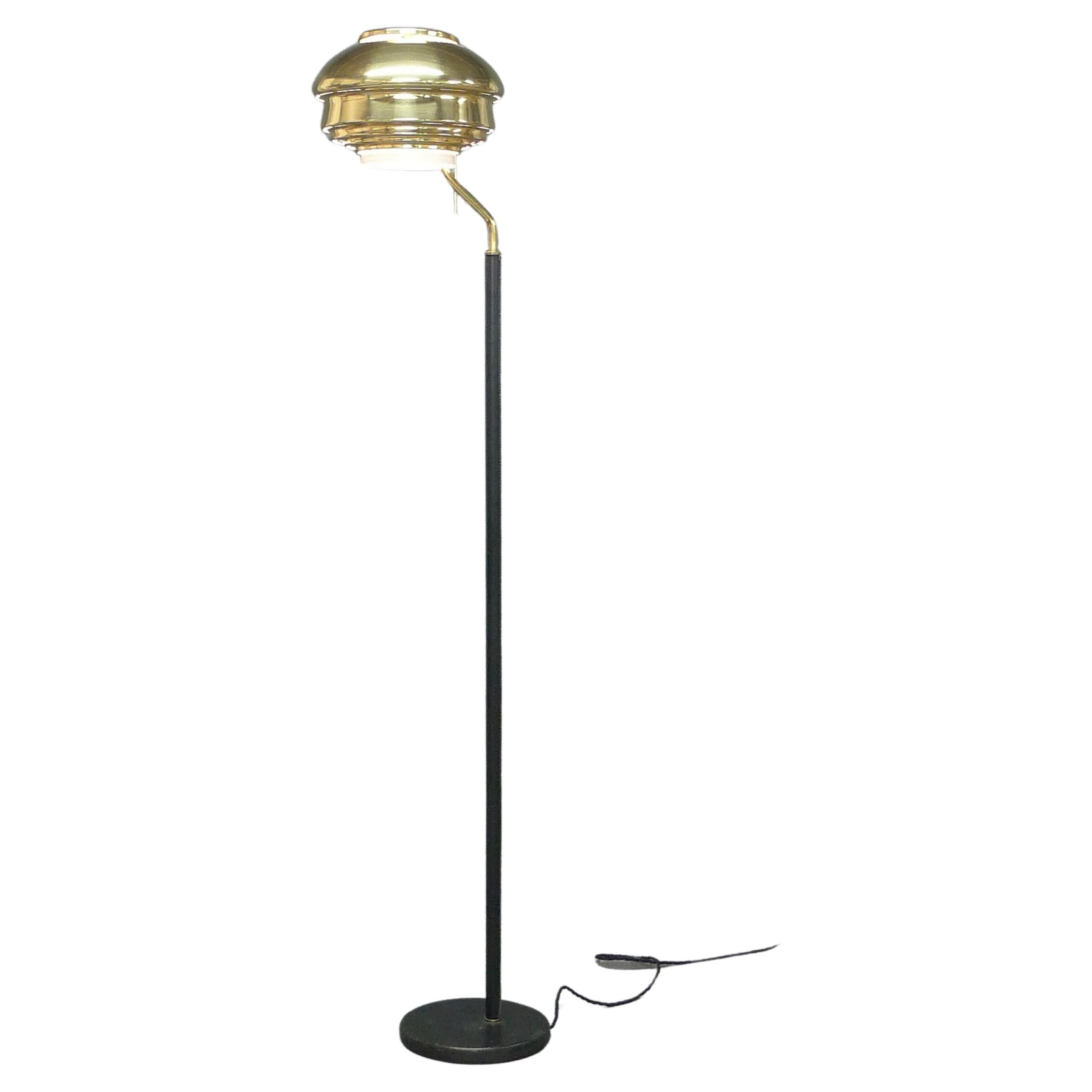 Alvar Aalto, Floor Lamp, model A808, Valaistustyö, Finland, 1950s, brass/leather For Sale