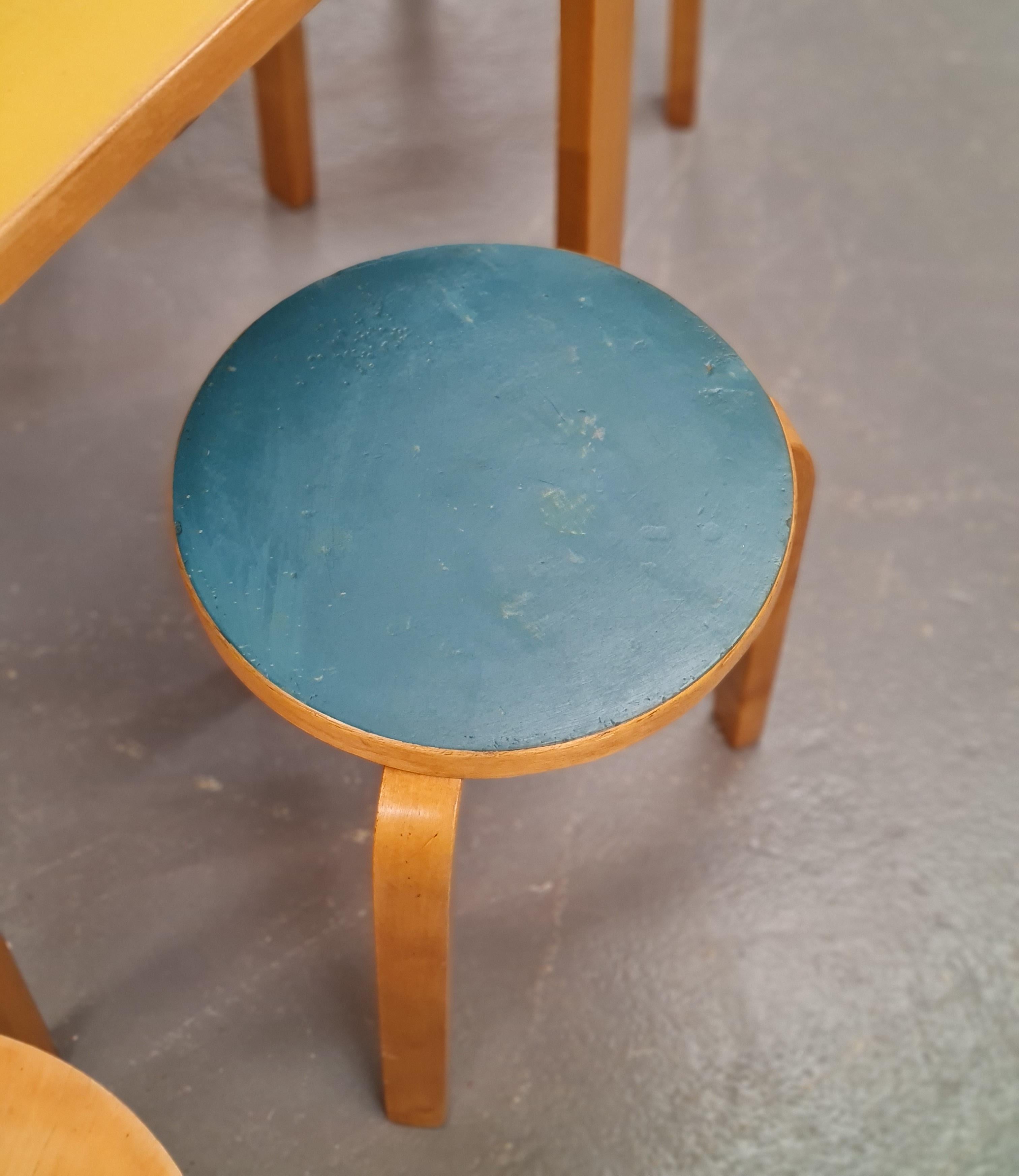 Alvar Aalto Foldable Table and 6 Stools, Artek 6