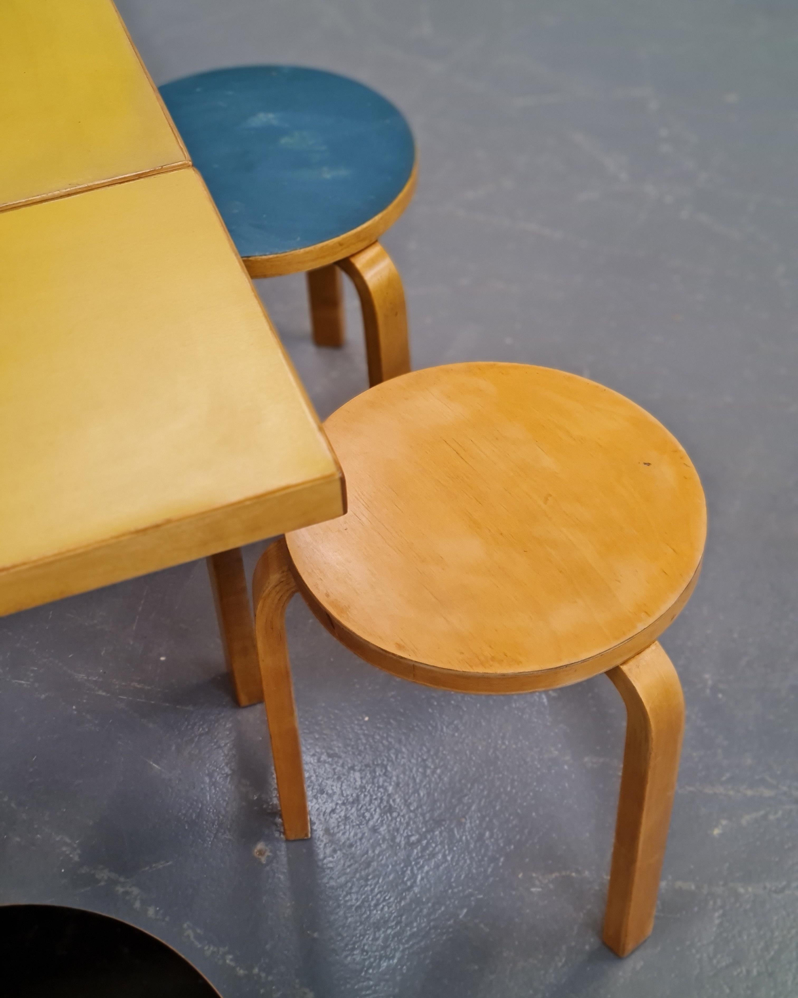 Alvar Aalto Foldable Table and 6 Stools, Artek 7
