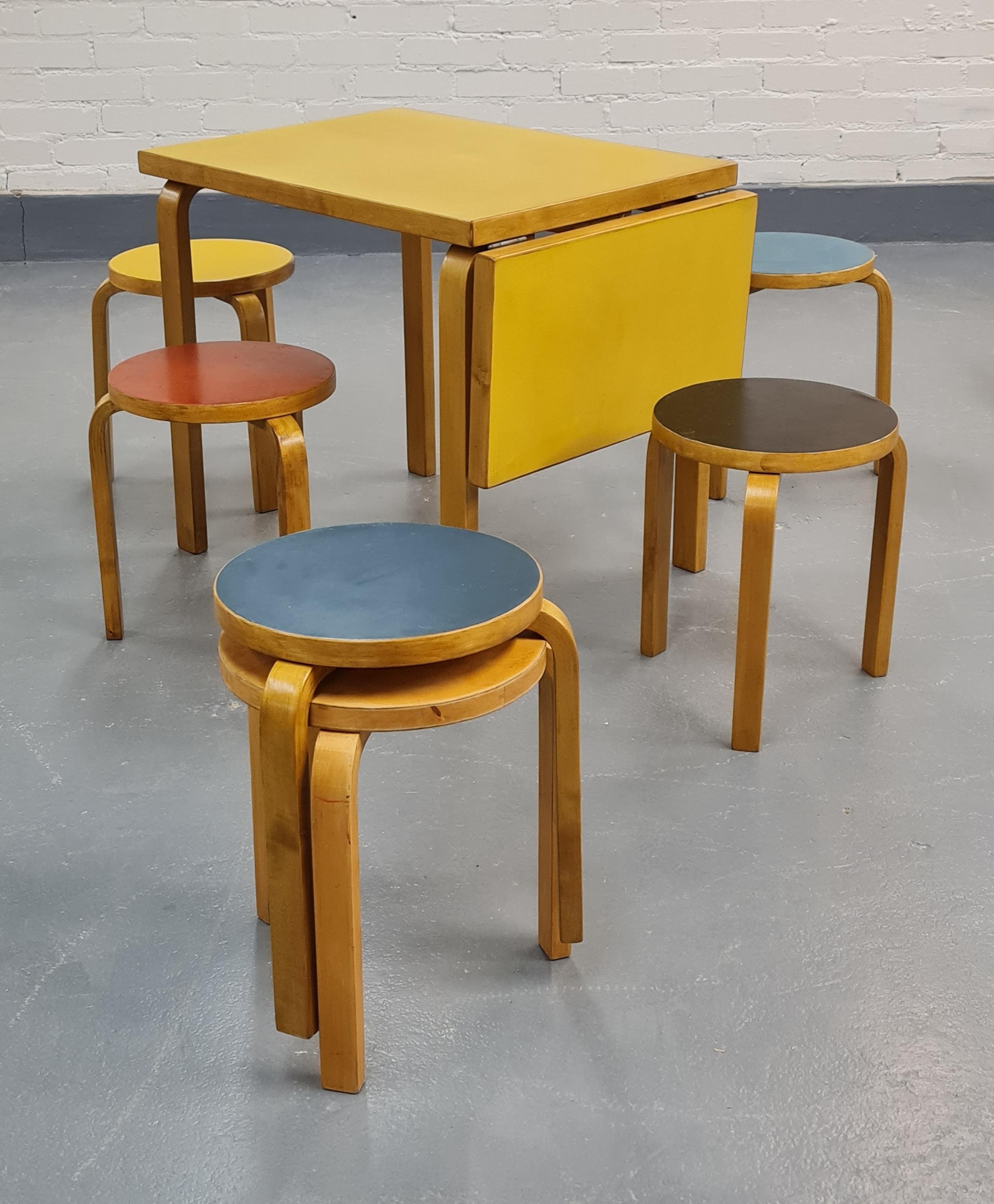 Alvar Aalto Foldable Table and 6 Stools, Artek 14
