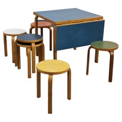 Alvar Aalto Foldable Table and 6 Stools, Artek