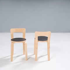 Alvar Aalto for Artek Birch & Black Linoleum 65 Dining Chairs, Set of 2