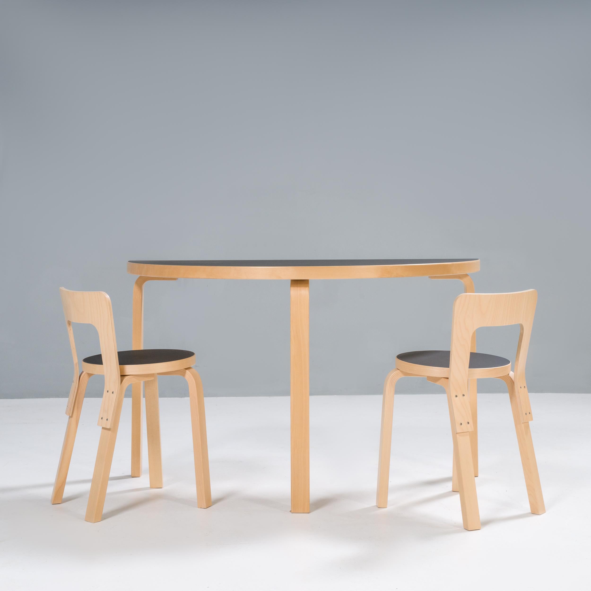 Alvar Aalto for Artek Birch & Black Linoleum 65 Dining Chairs, Set of 2 In Good Condition In London, GB