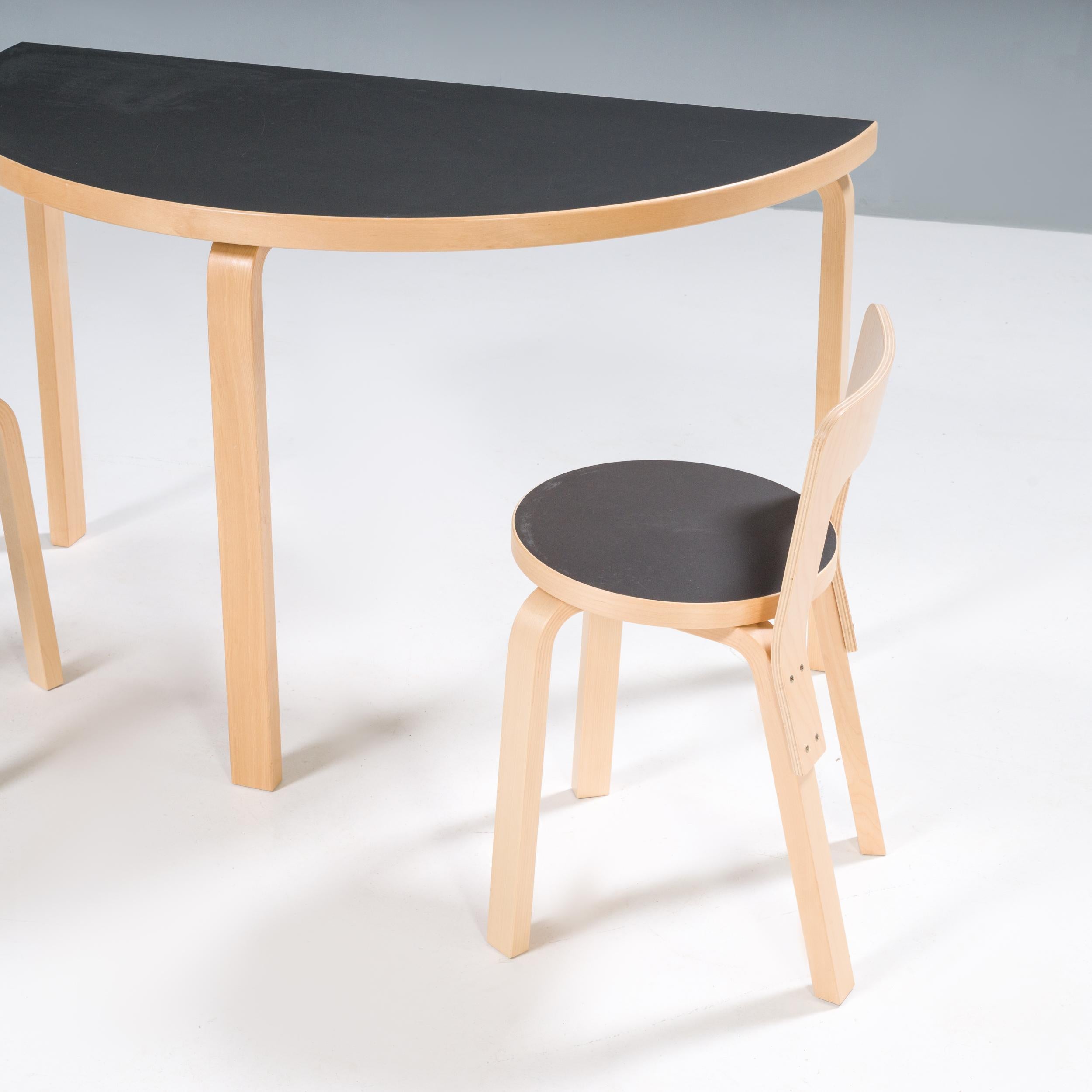 Alvar Aalto for Artek Birch & Black Linoleum 65 Dining Chairs, Set of 2 2