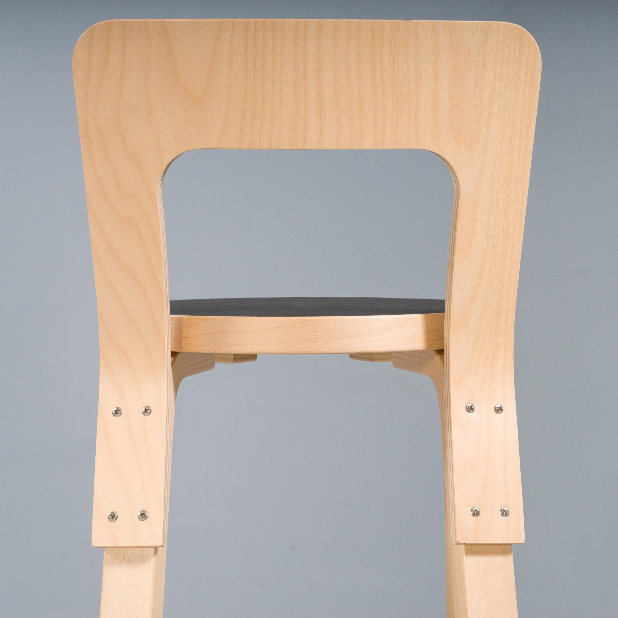 Alvar Aalto for Artek Birch & Black Linoleum 65 Dining Chairs, Set of 2 3