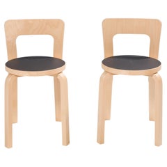 Vintage Alvar Aalto for Artek Birch & Black Linoleum 65 Dining Chairs, Set of 2