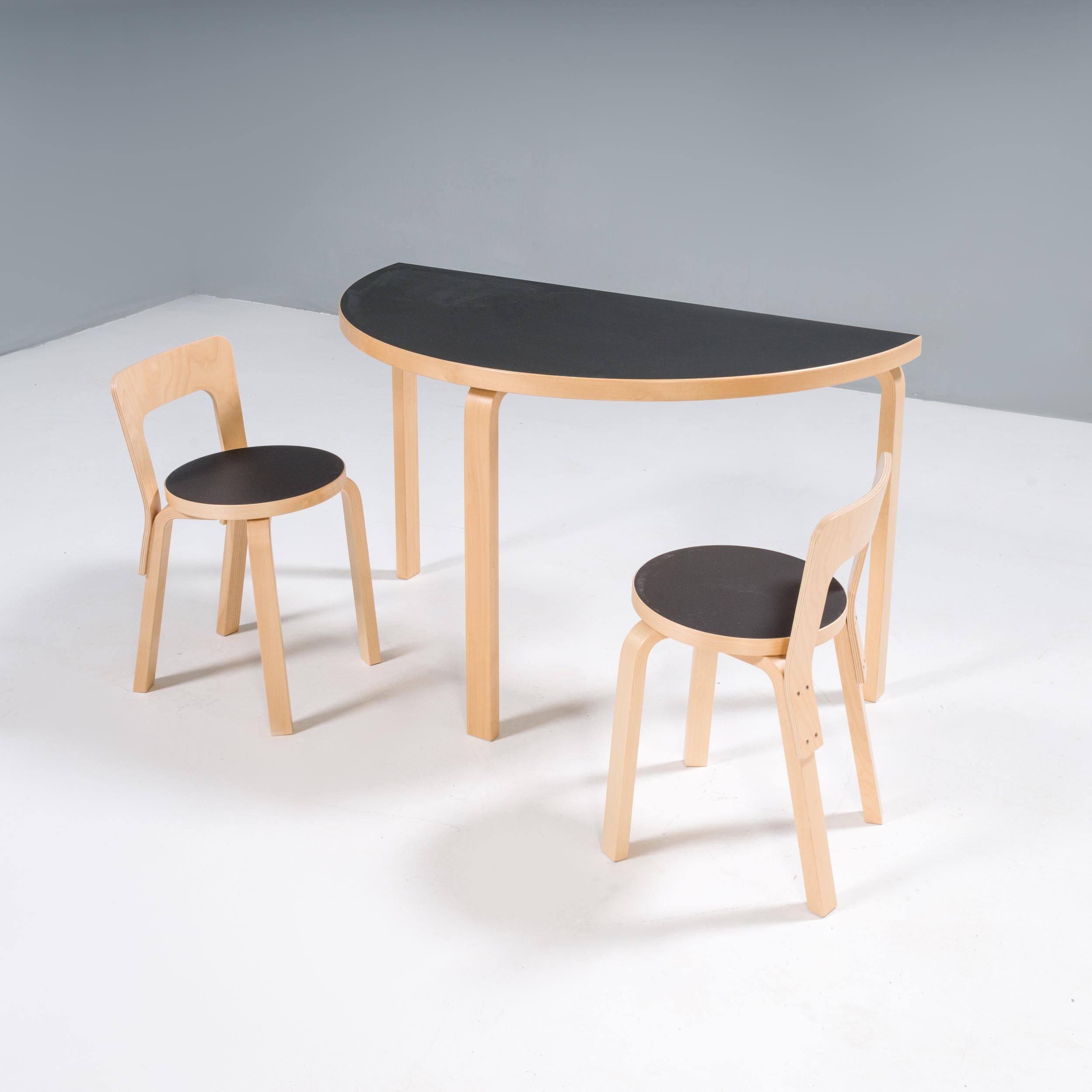 Finnish Alvar Aalto for Artek Birch & Black Linoleum Half-Round Dining Table 