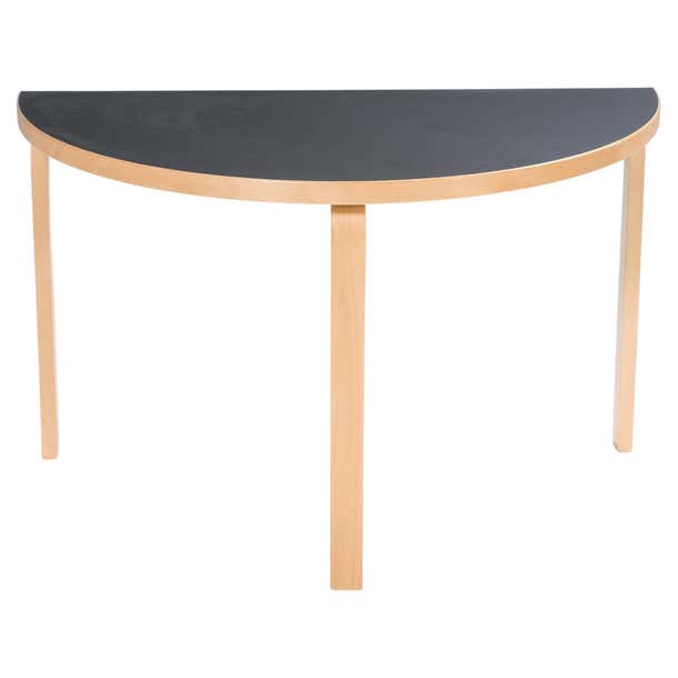 Half Rounded Table Big Alvar Aalto for Artek Birch and Black Linoleum Half-Round Dining Table ...