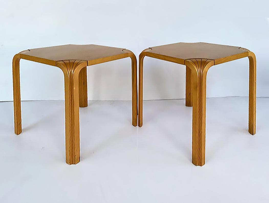 Alvar Aalto For Artek Finland Fan Leg End Side Tables, Pair

Offered for sale is a pair of Alvar Aalto for Artek, Finland fan leg side tables or end tables.  This lovely pair of tables is a light colored blond birch or beech wood.