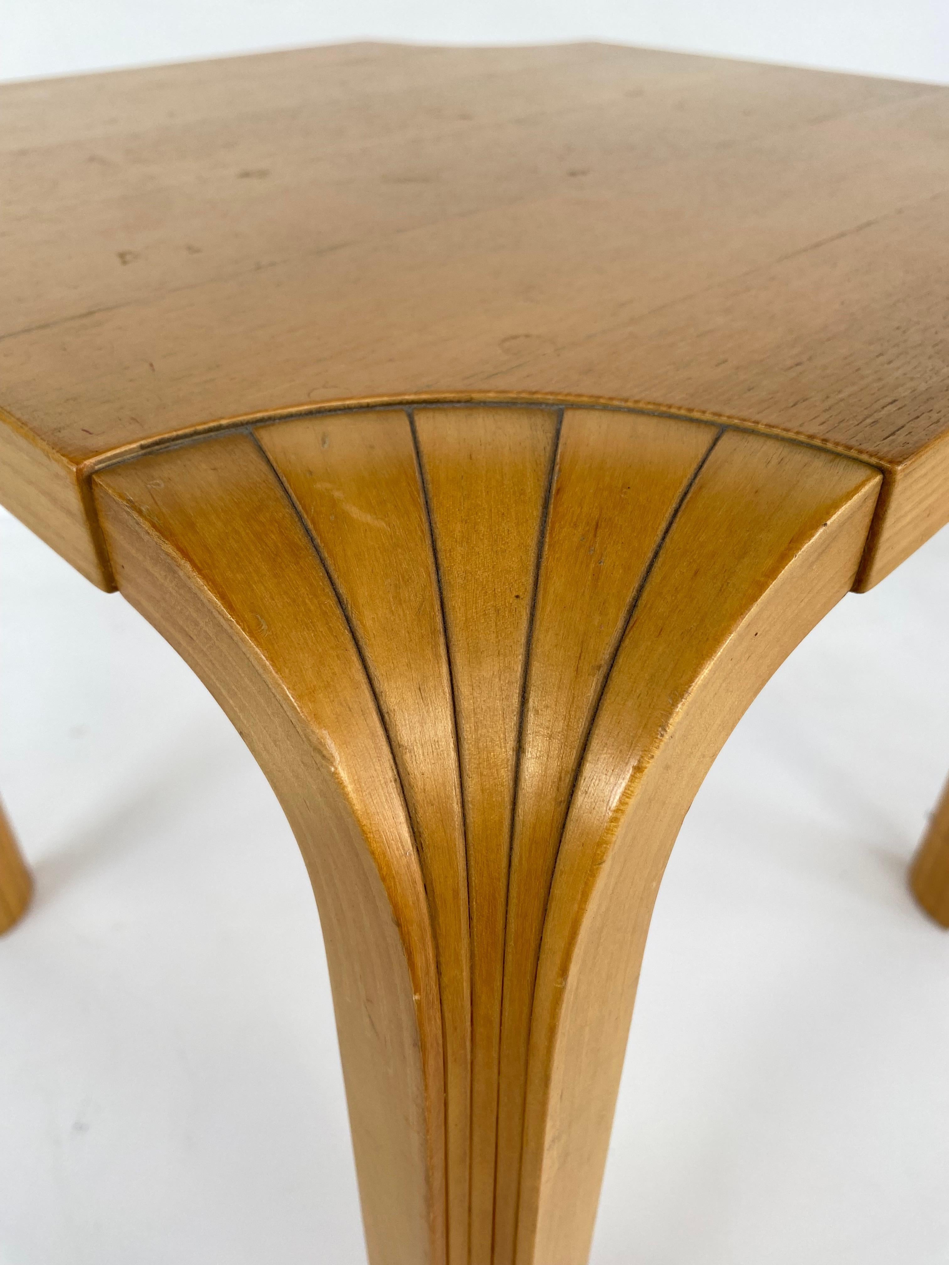 Finnish Alvar Aalto For Artek Finland Fan Leg End Side Tables, Pair