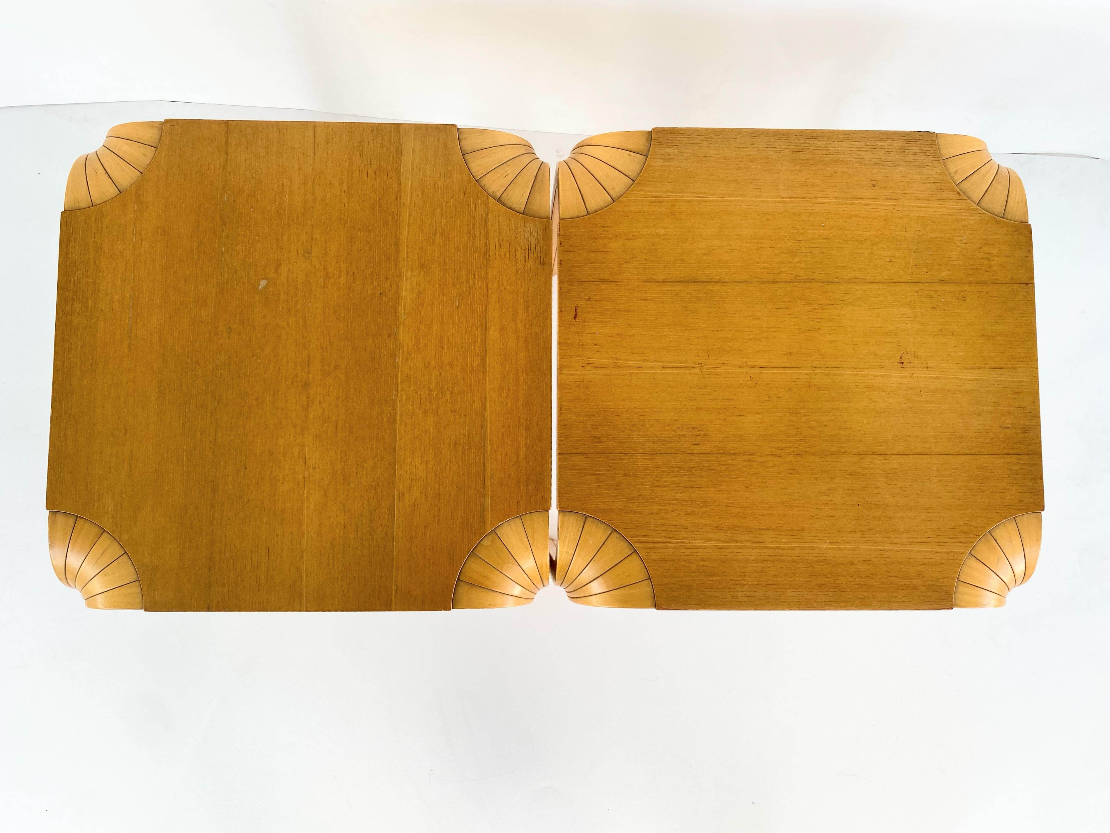 Scandinavian Modern Alvar Aalto For Artek Finland Fan Leg End Side Tables, Pair