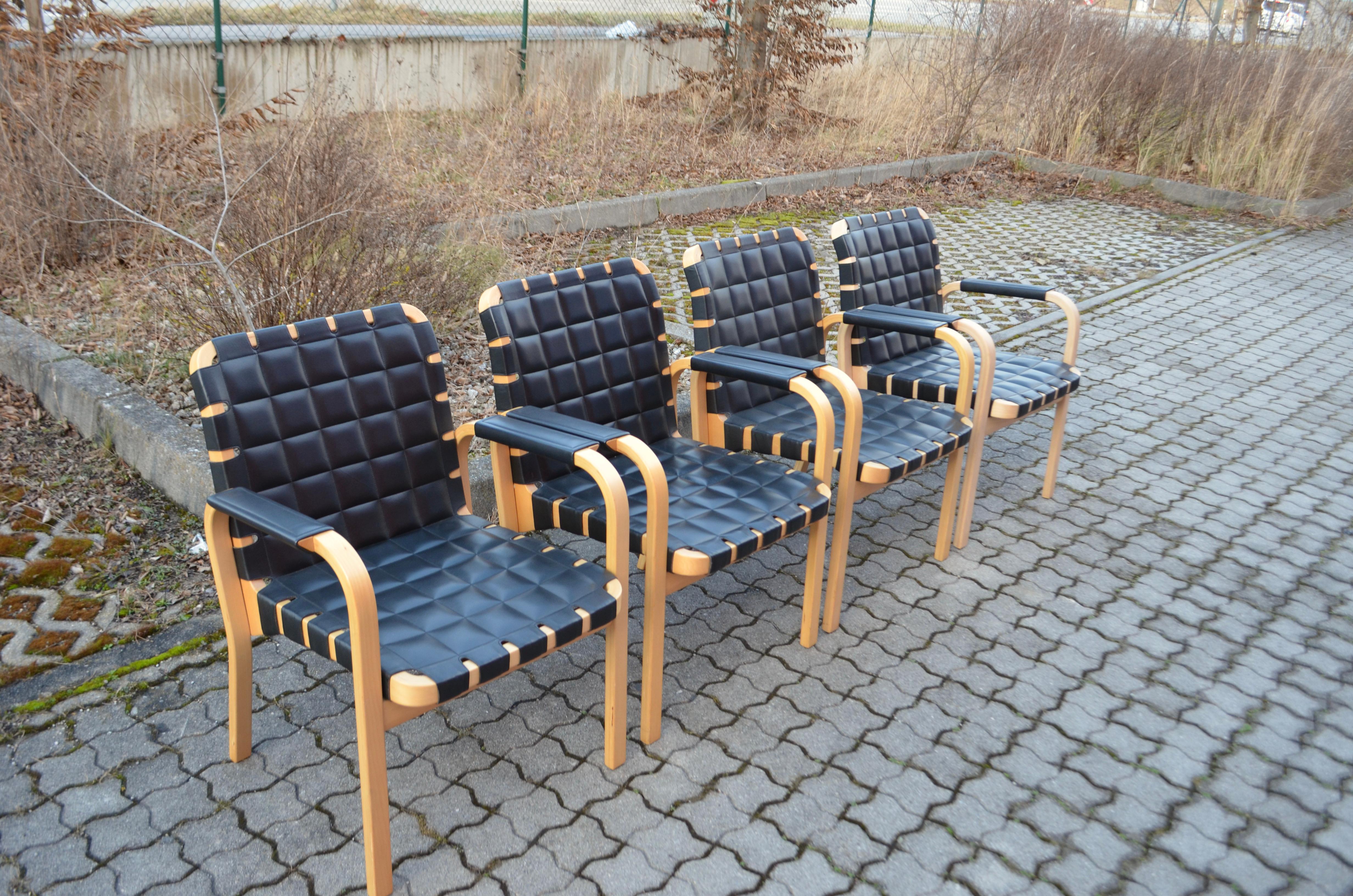 Scandinavian Modern Alvar Aalto for Artek Model 45 Armchair Chair Black Leather 1 of 4 For Sale