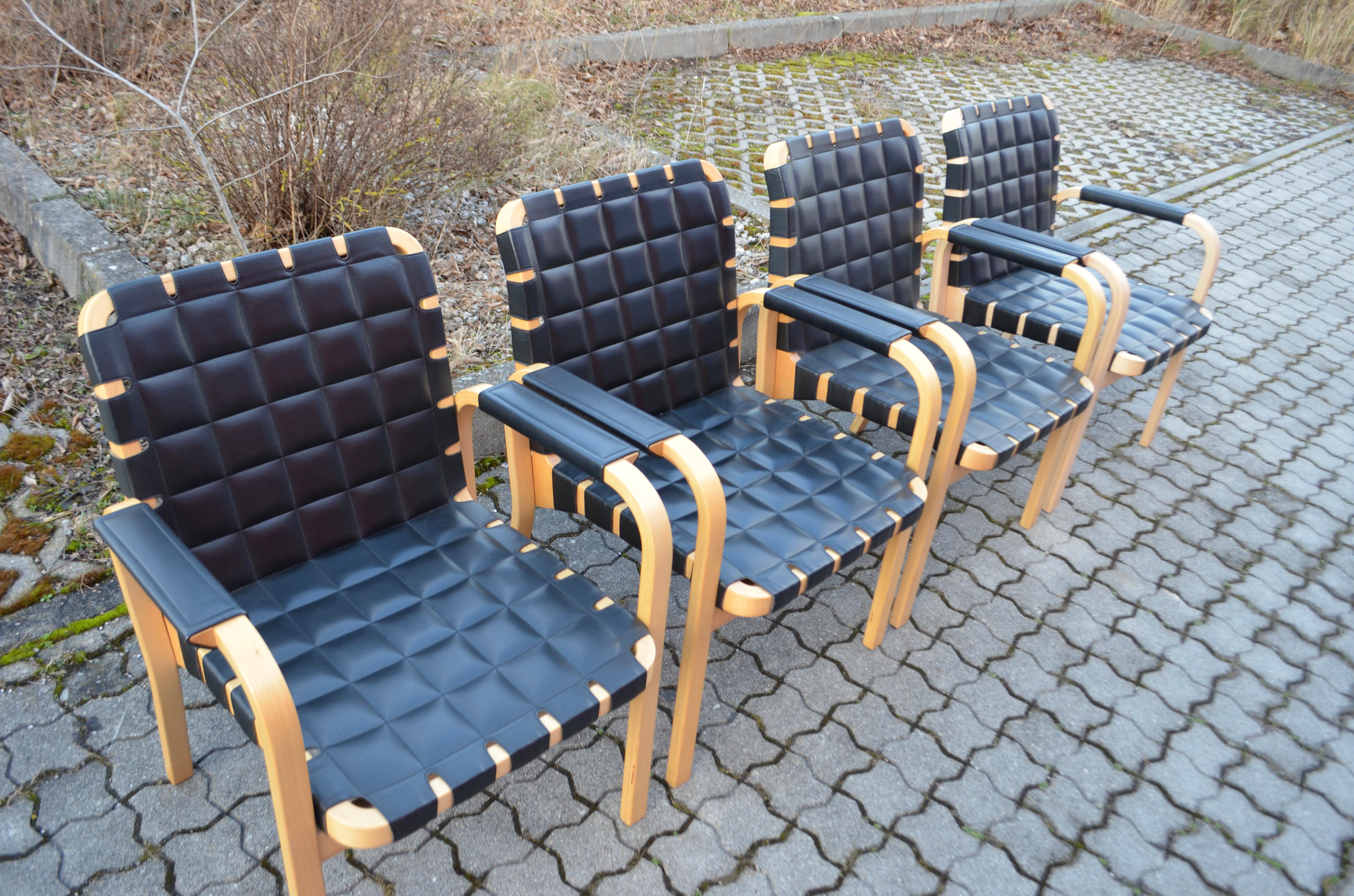 Finnish Alvar Aalto for Artek Model 45 Armchair Chair Black Leather 1 of 4 For Sale
