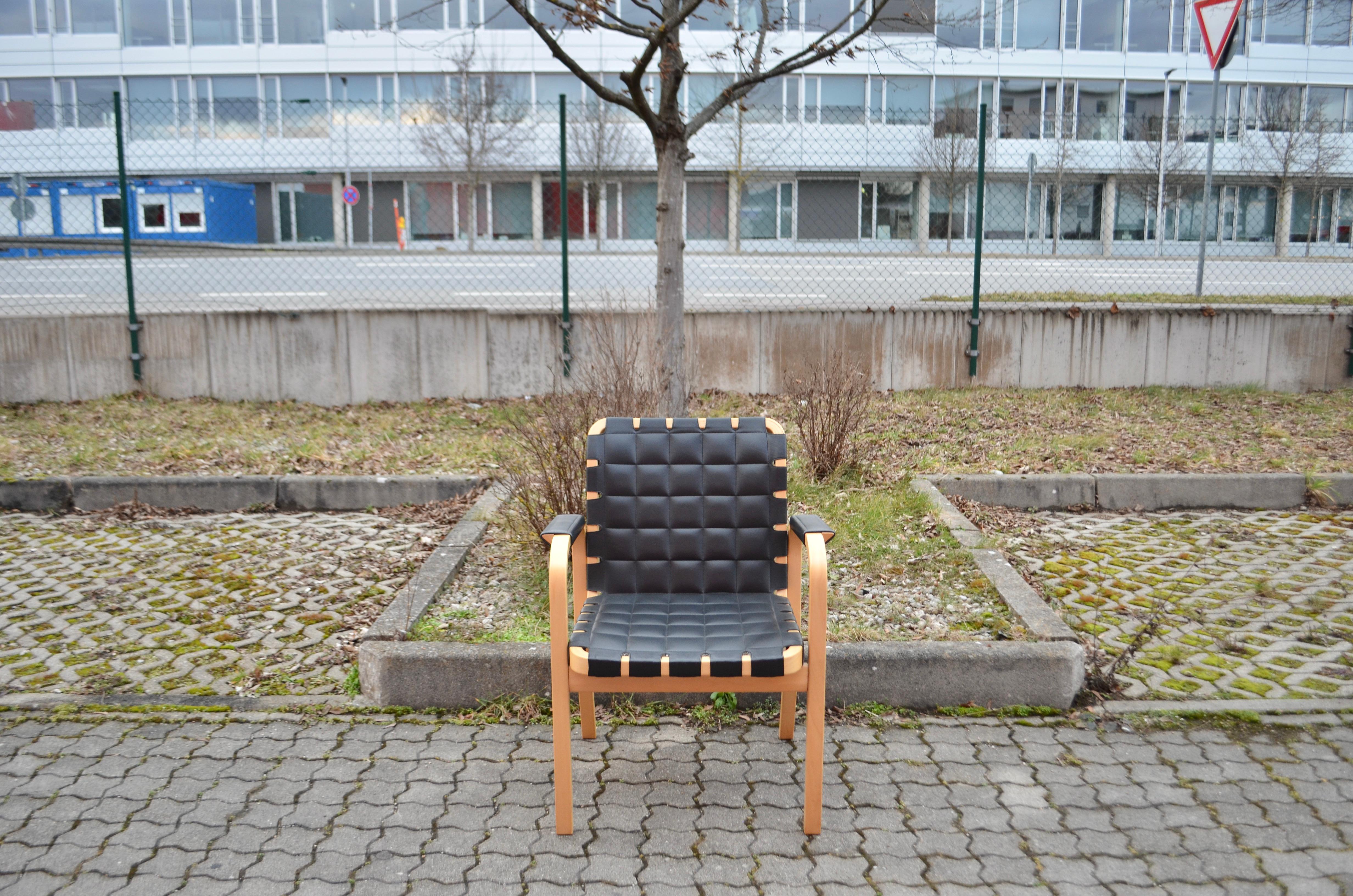 Finnish Alvar Aalto for Artek Model 45 Armchair Chair Black Leather 1 of 6 For Sale