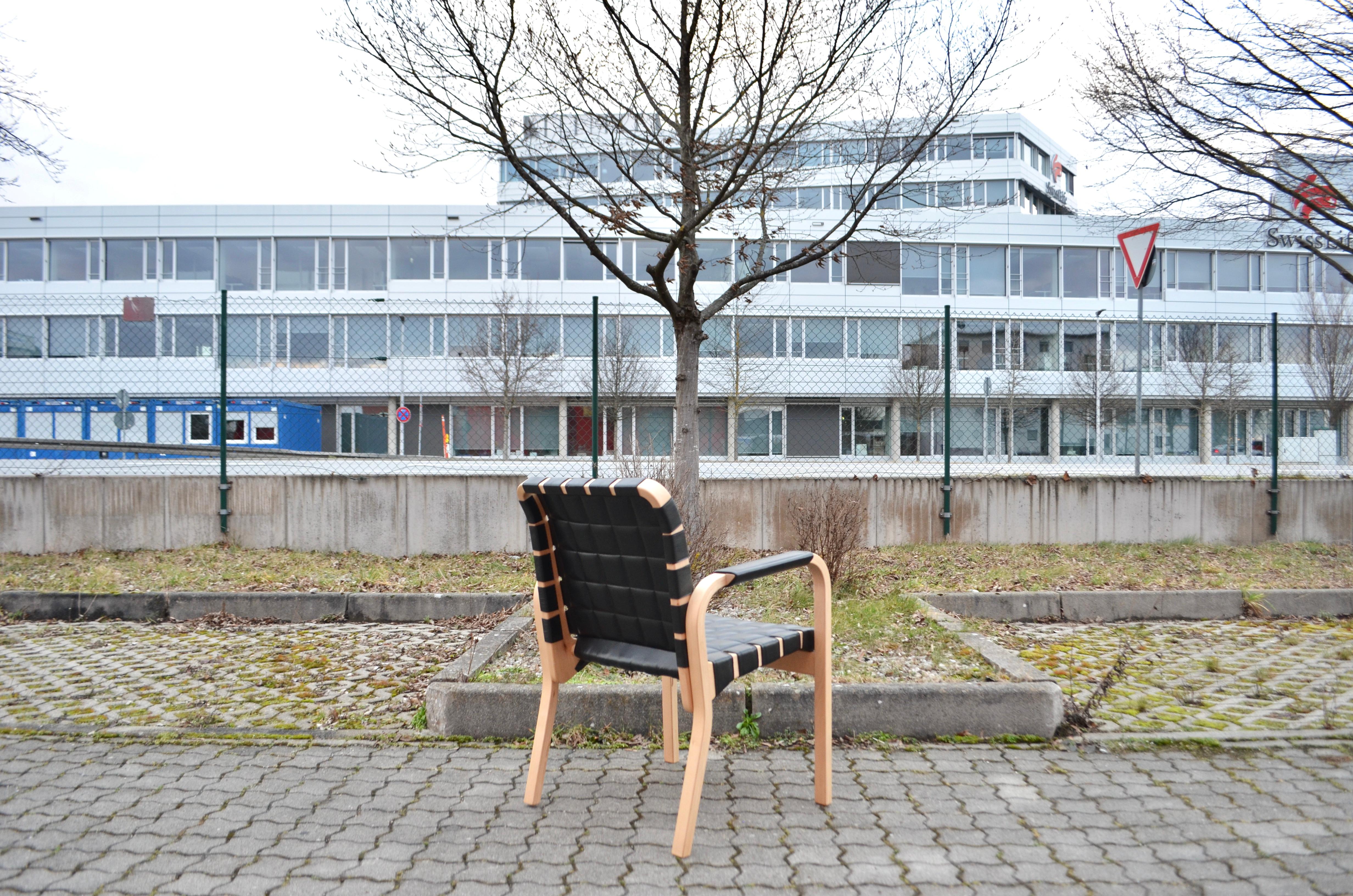 Finnish Alvar Aalto for Artek Model 45 Armchair Chair Black Leather 1 of 6 For Sale