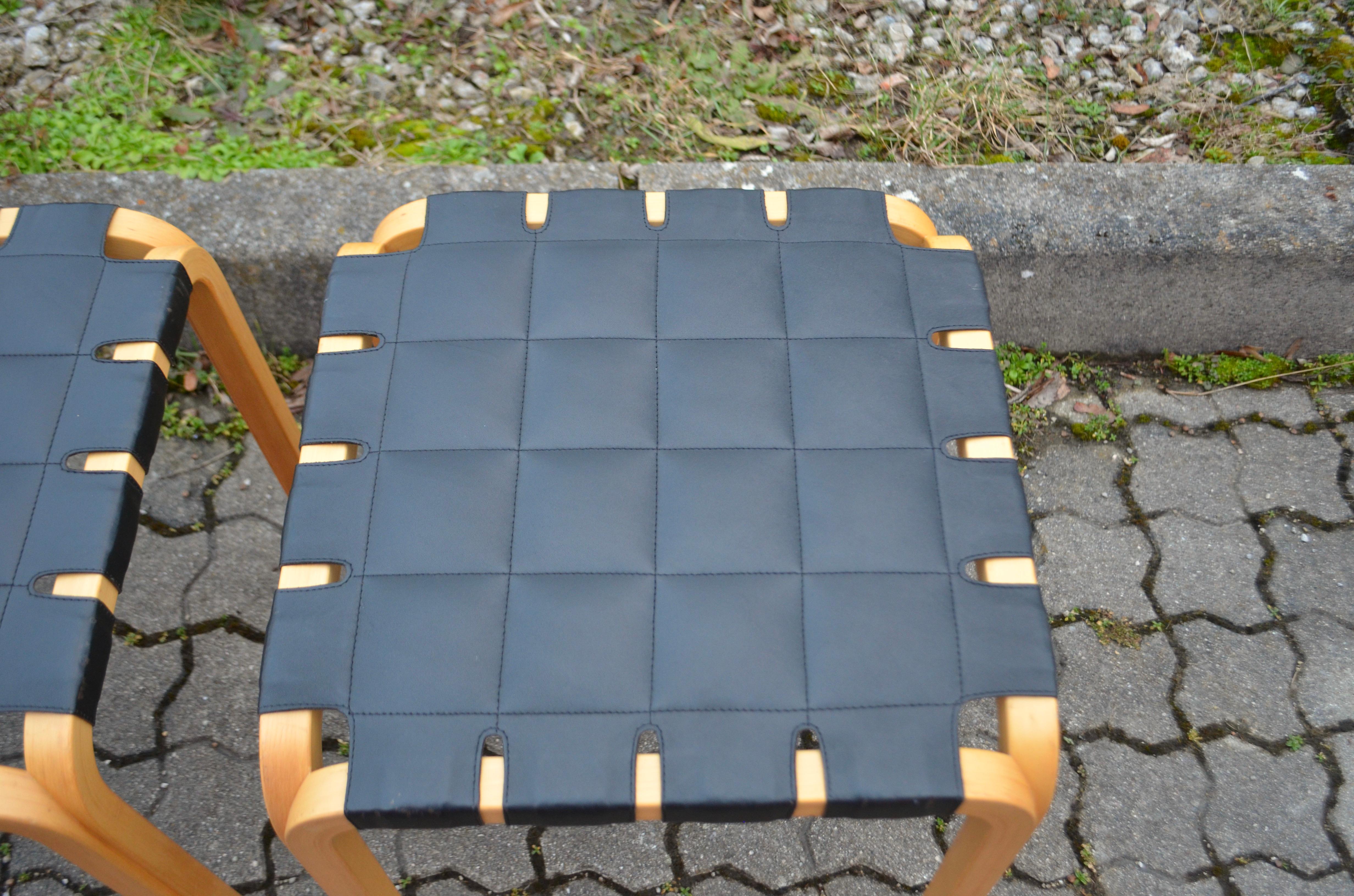 Alvar Aalto for Artek Model Y61 Stool Chair Black Leather 1 of 2 For Sale 3