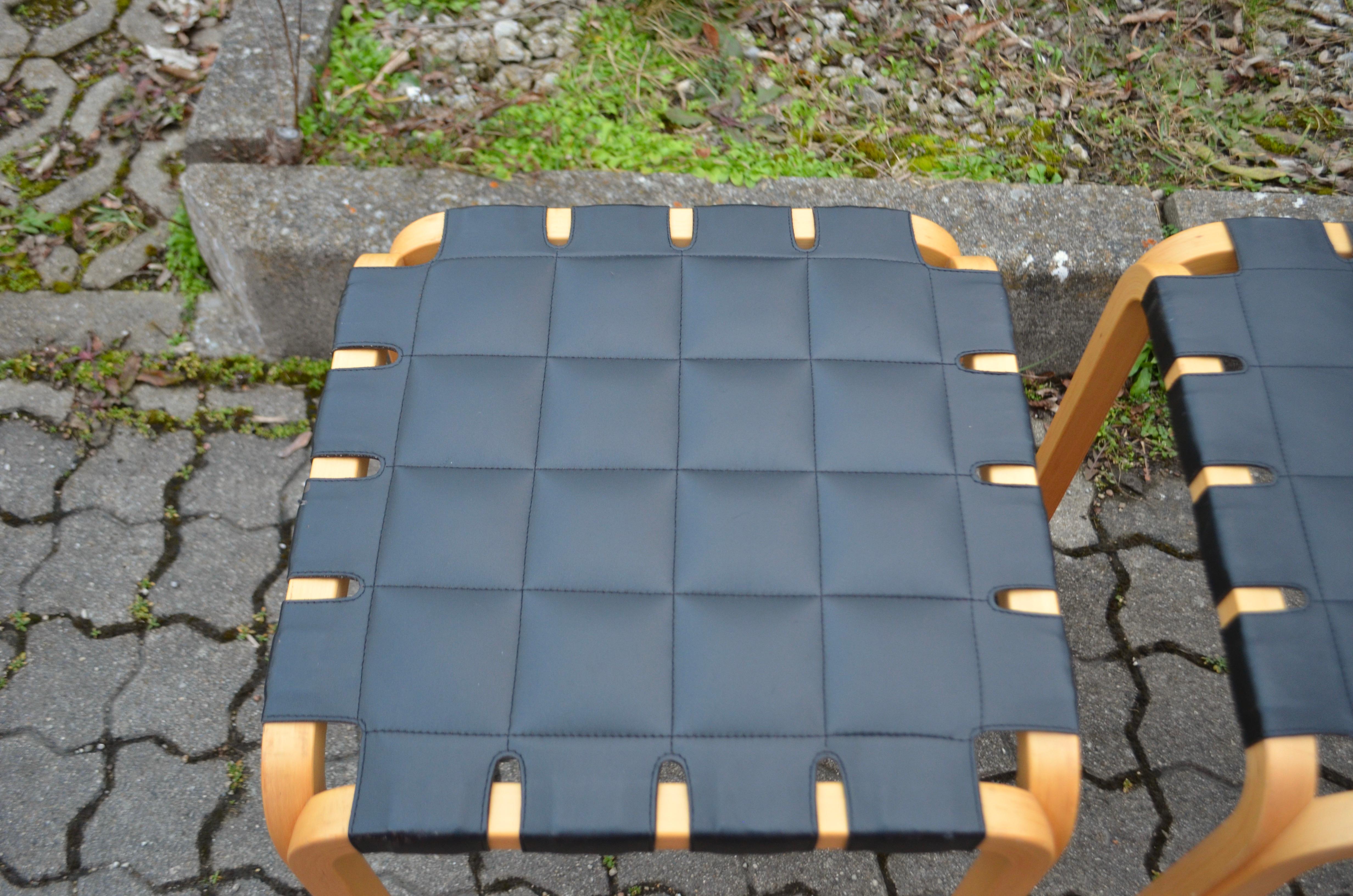Alvar Aalto for Artek Model Y61 Stool Chair Black Leather 1 of 2 For Sale 4
