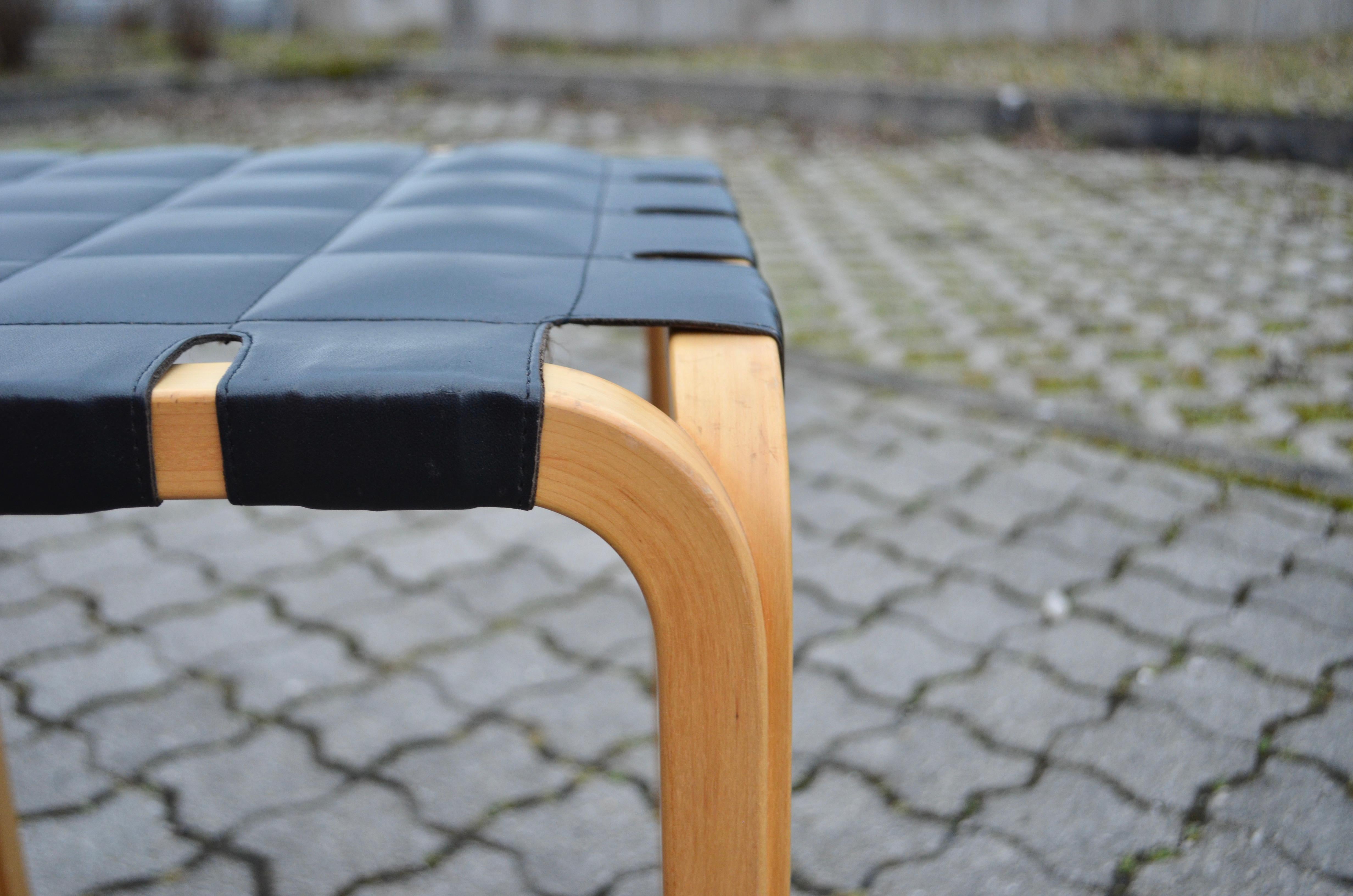 Finnish Alvar Aalto for Artek Model Y61 Stool Chair Black Leather 1 of 2 For Sale