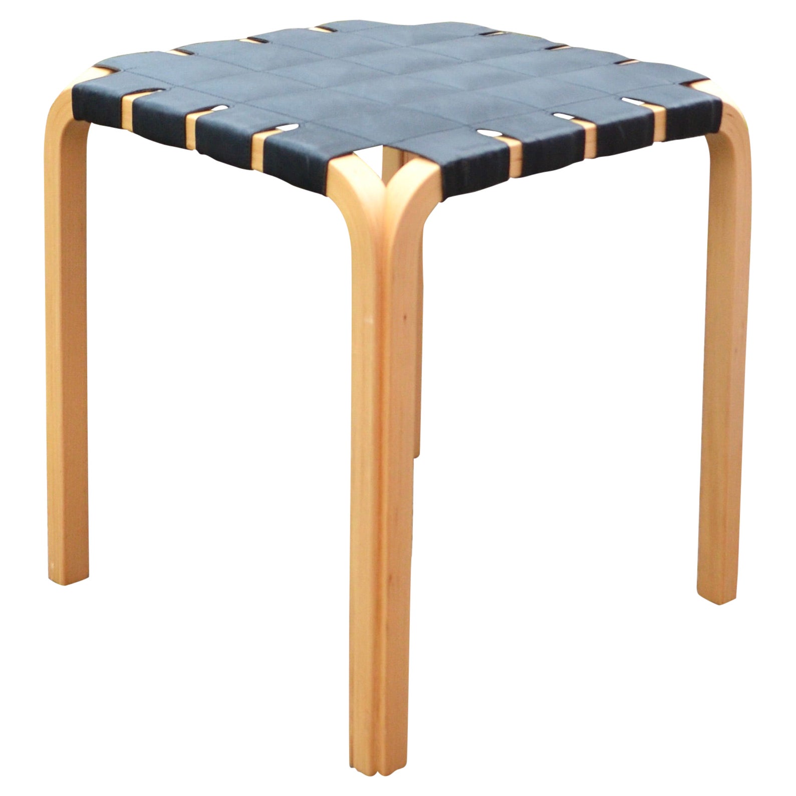 Alvar Aalto for Artek Model Y61 Stool Chair Black Leather 1 of 2