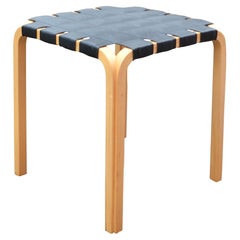 Alvar Aalto for Artek Model Y61 Stool Chair Black Leather 1 of 2