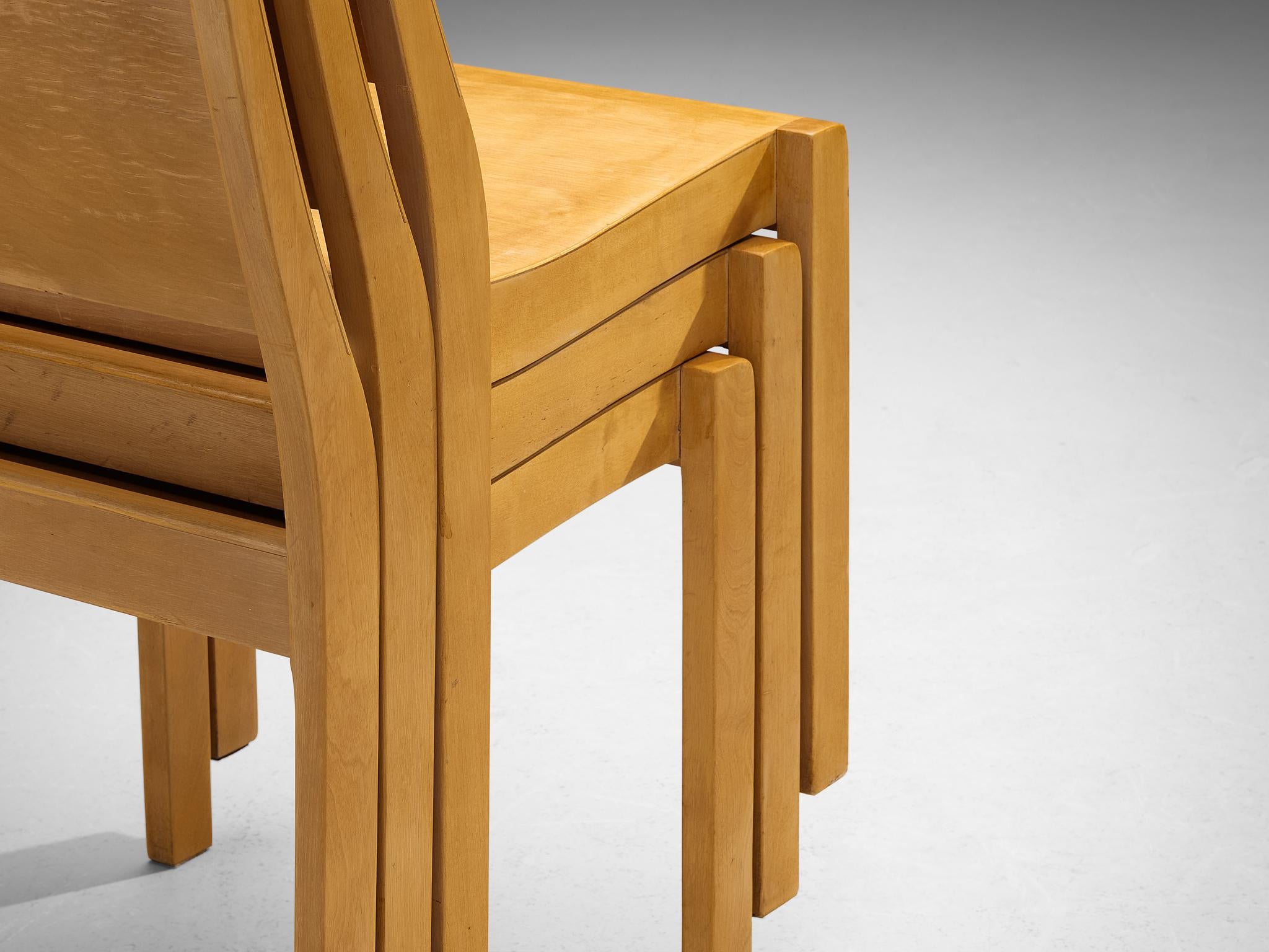Finnish Alvar Aalto for Artek Stackable '11' Chairs in Birch Plywood  For Sale