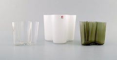 Alvar Aalto for Iittala. Three vases in green, white and clear art glass.
