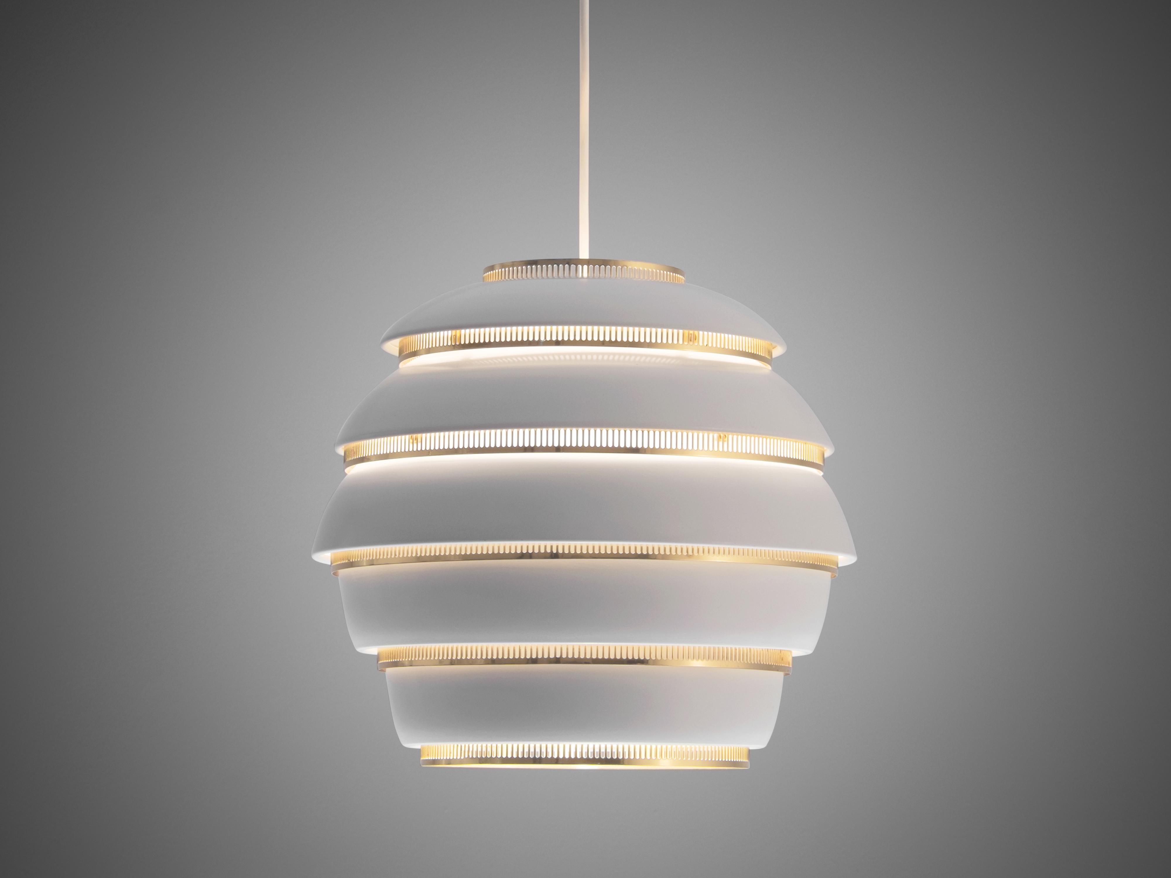 Finnish Alvar Aalto for Valaisinpaja Oy 'Beehive' Pendant Lamp in White Metal