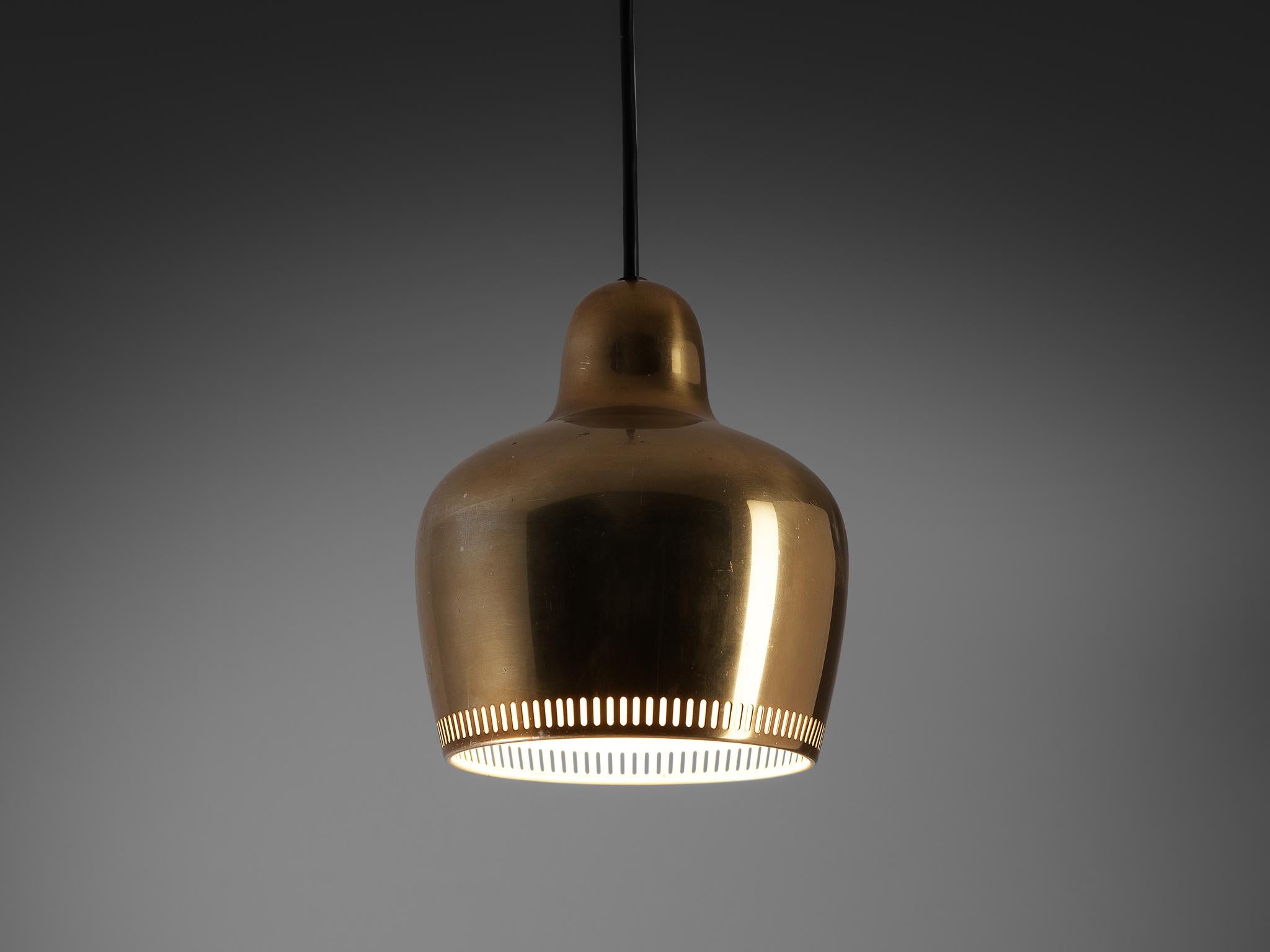 Scandinavian Modern Alvar Aalto 'Golden Bell' Pendant in Brass