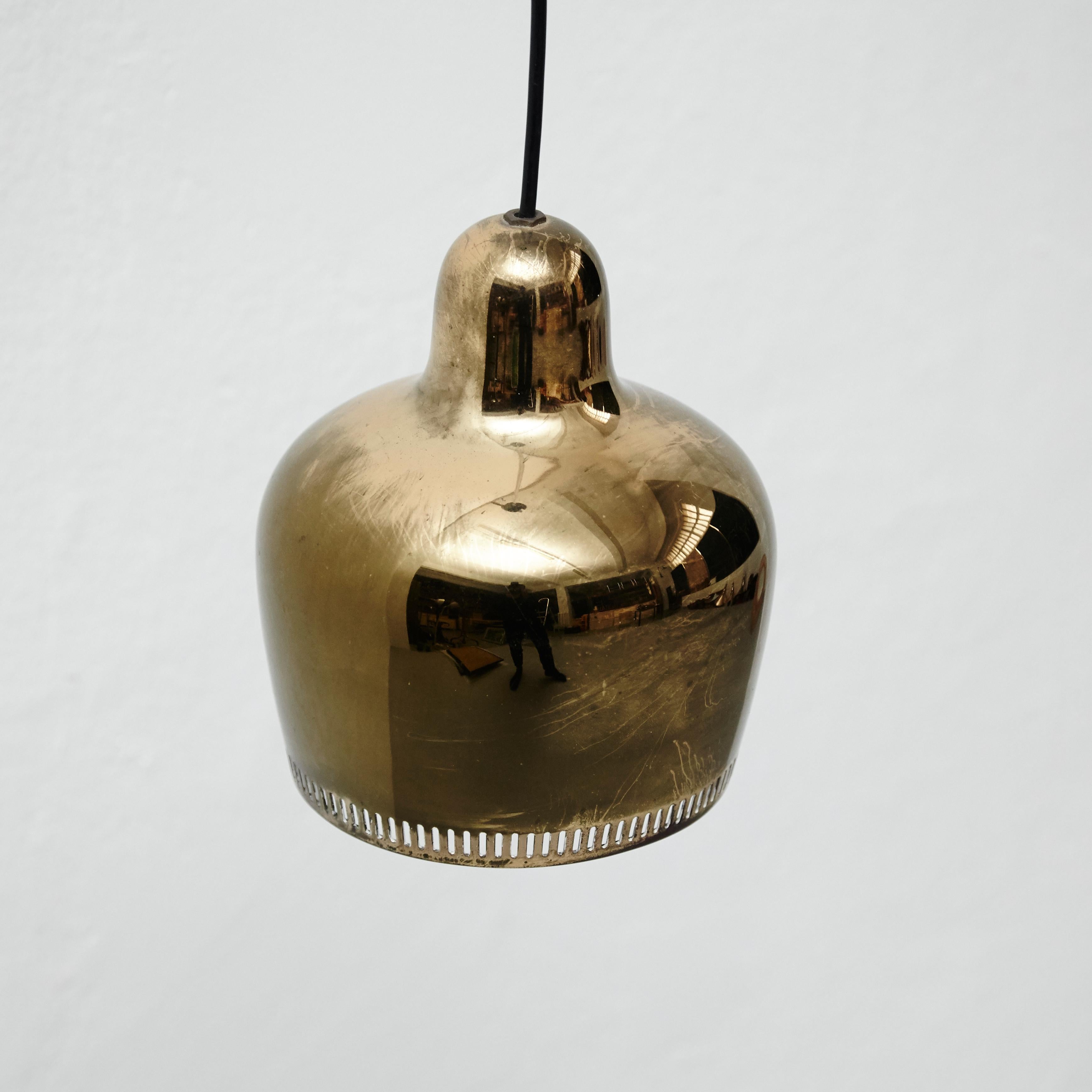 Mid-Century Modern Alvar Aalto Golden Bell Pendant Lamp, circa 1950
