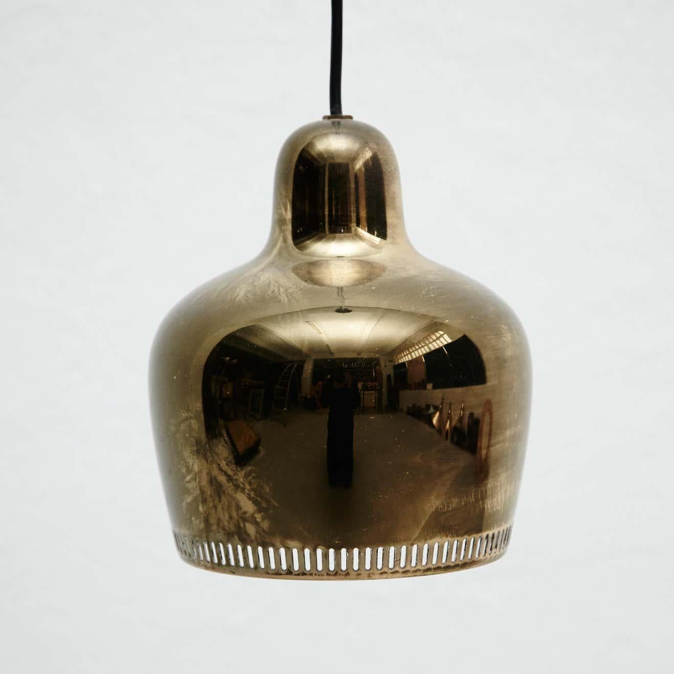 Mid-Century Modern Alvar Aalto Golden Bell Pendant Lamp, circa 1950 For Sale