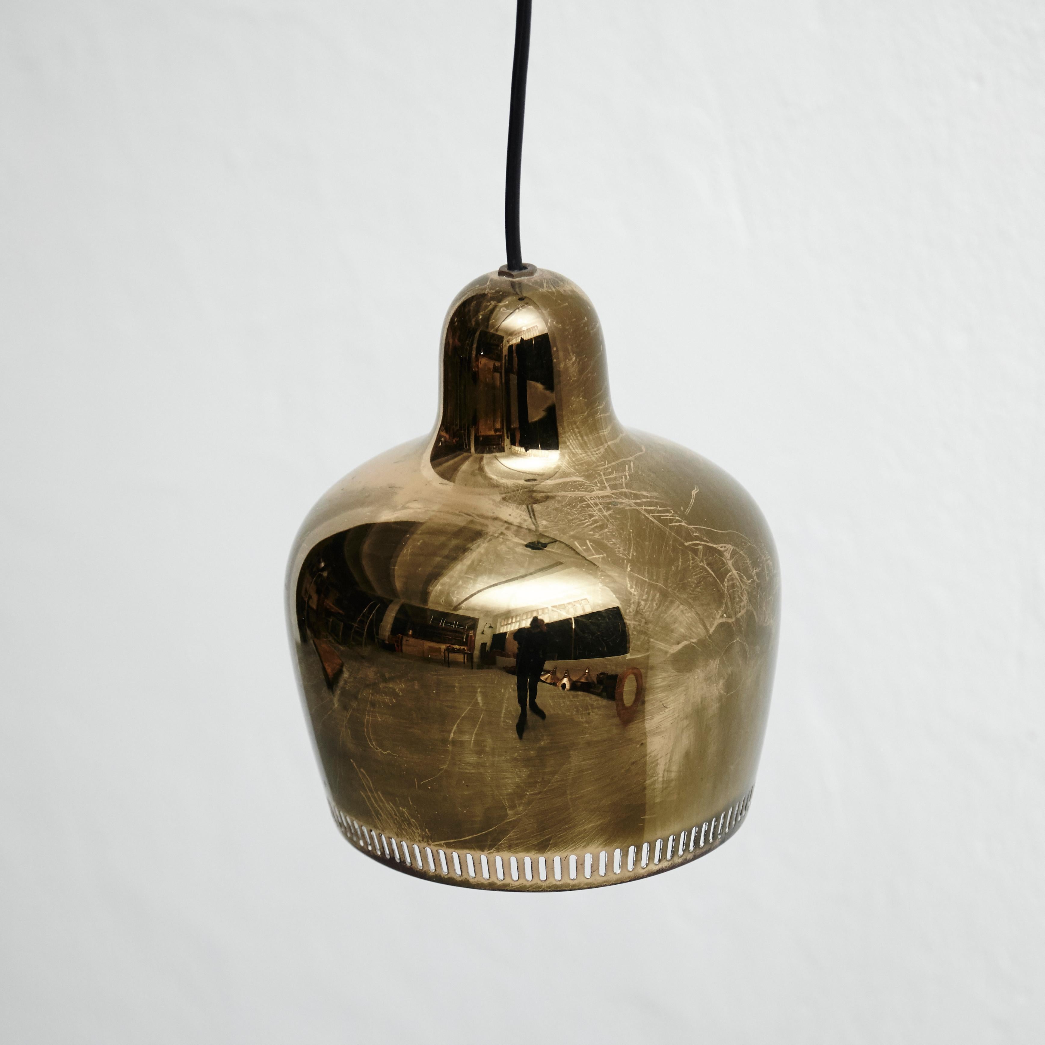 Finnish Alvar Aalto Golden Bell Pendant Lamp, circa 1950