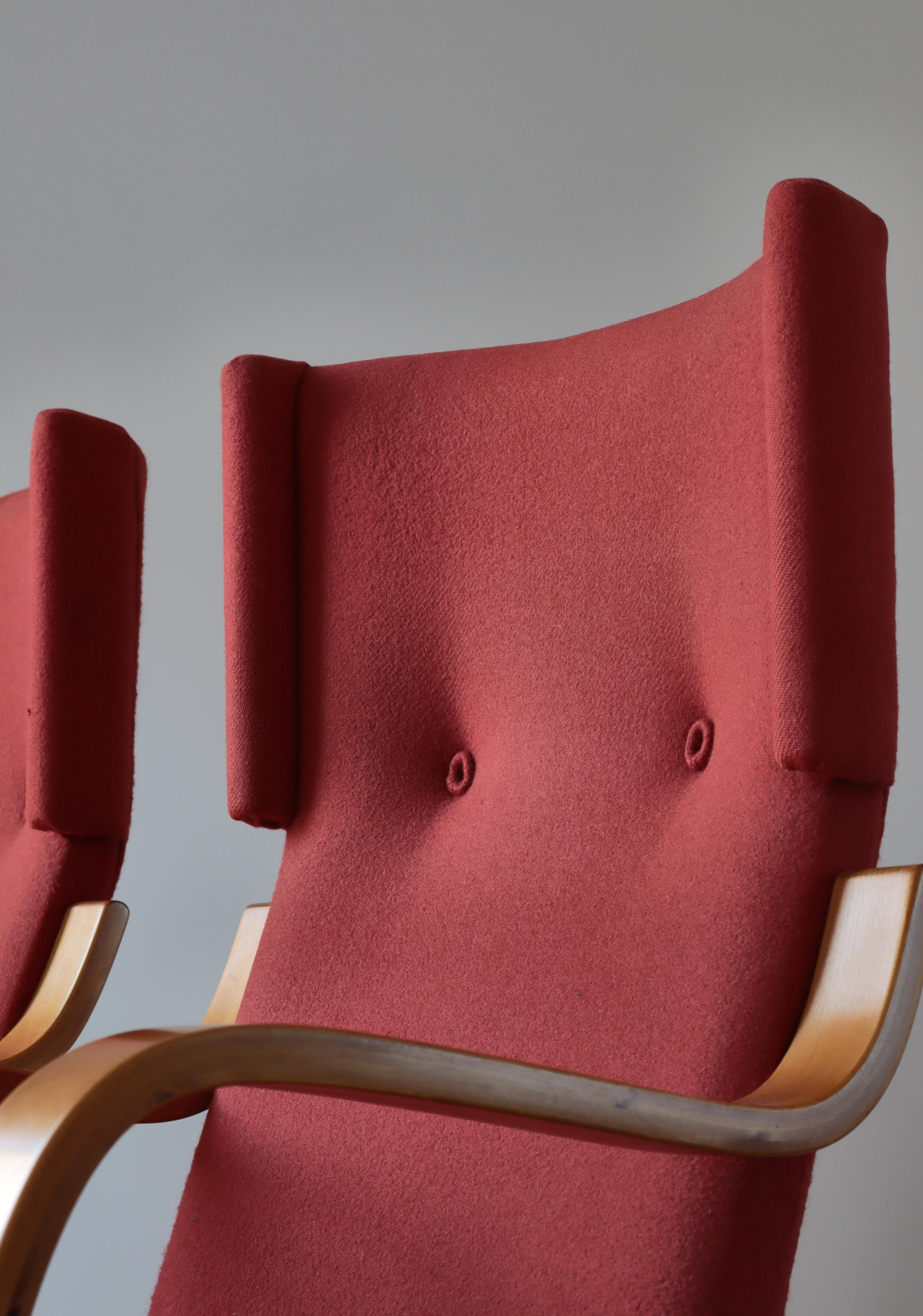 Freitragender Stuhl mit hoher Rückenlehne von Alvar Aalto, Modell 36/401, Birke und rostrote Wolle, 1930er Jahre im Angebot 5