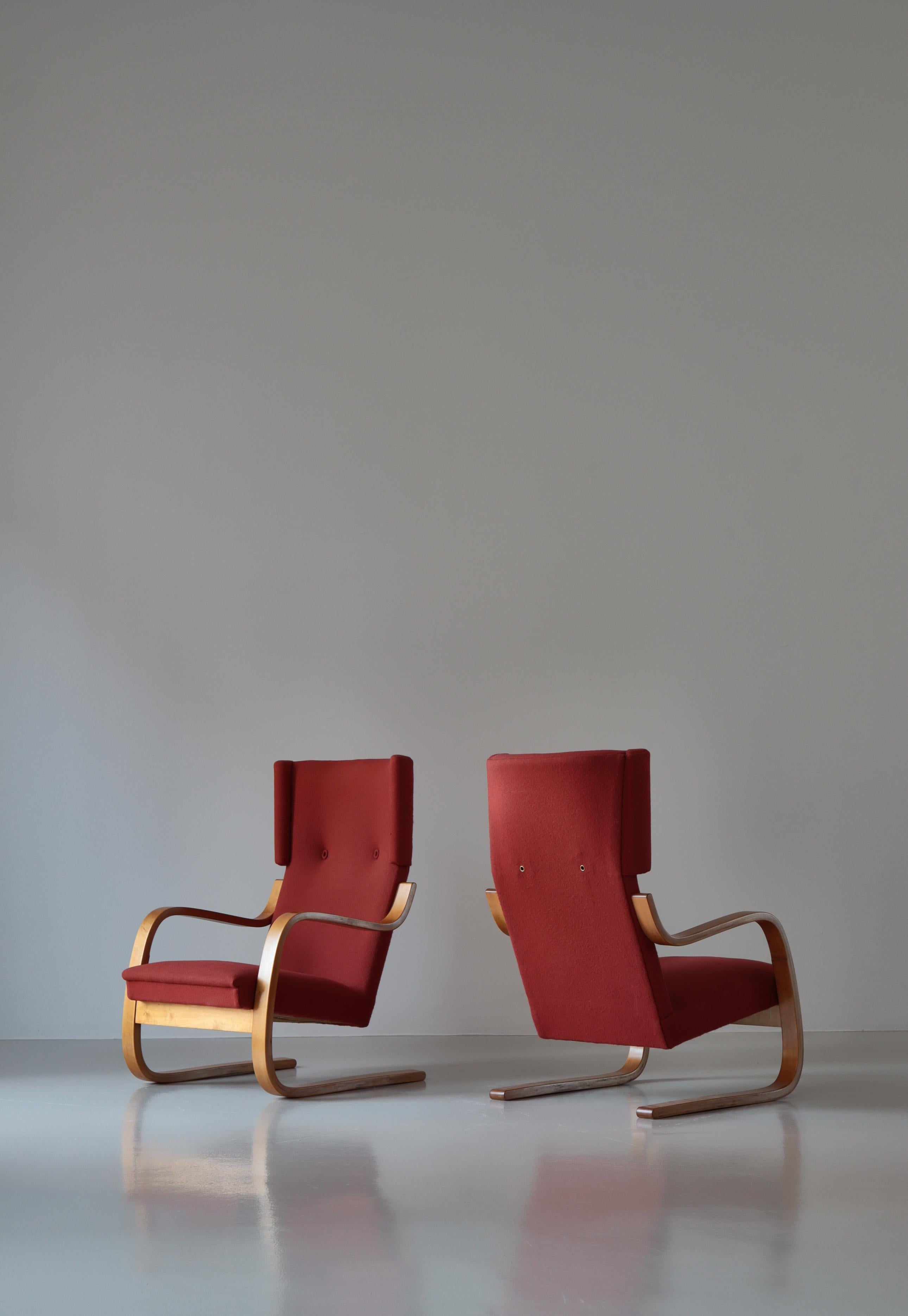Freitragender Stuhl mit hoher Rückenlehne von Alvar Aalto, Modell 36/401, Birke und rostrote Wolle, 1930er Jahre im Angebot 6