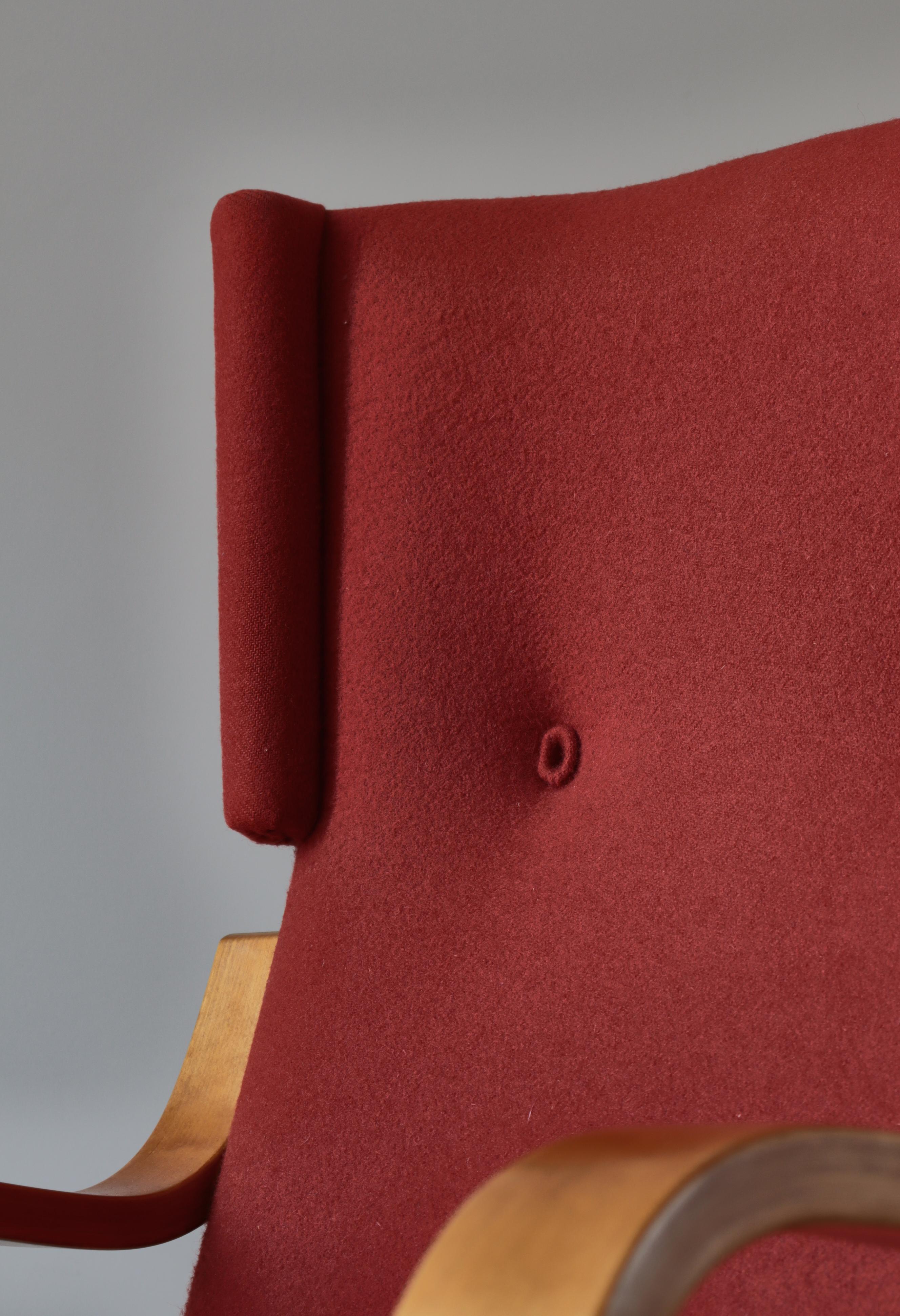 Freitragender Stuhl mit hoher Rückenlehne von Alvar Aalto, Modell 36/401, Birke und rostrote Wolle, 1930er Jahre im Angebot 7