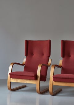 Silla voladiza con respaldo alto Alvar Aalto Modelo 36/401 Abedul y lana roja oxidada, años 30
