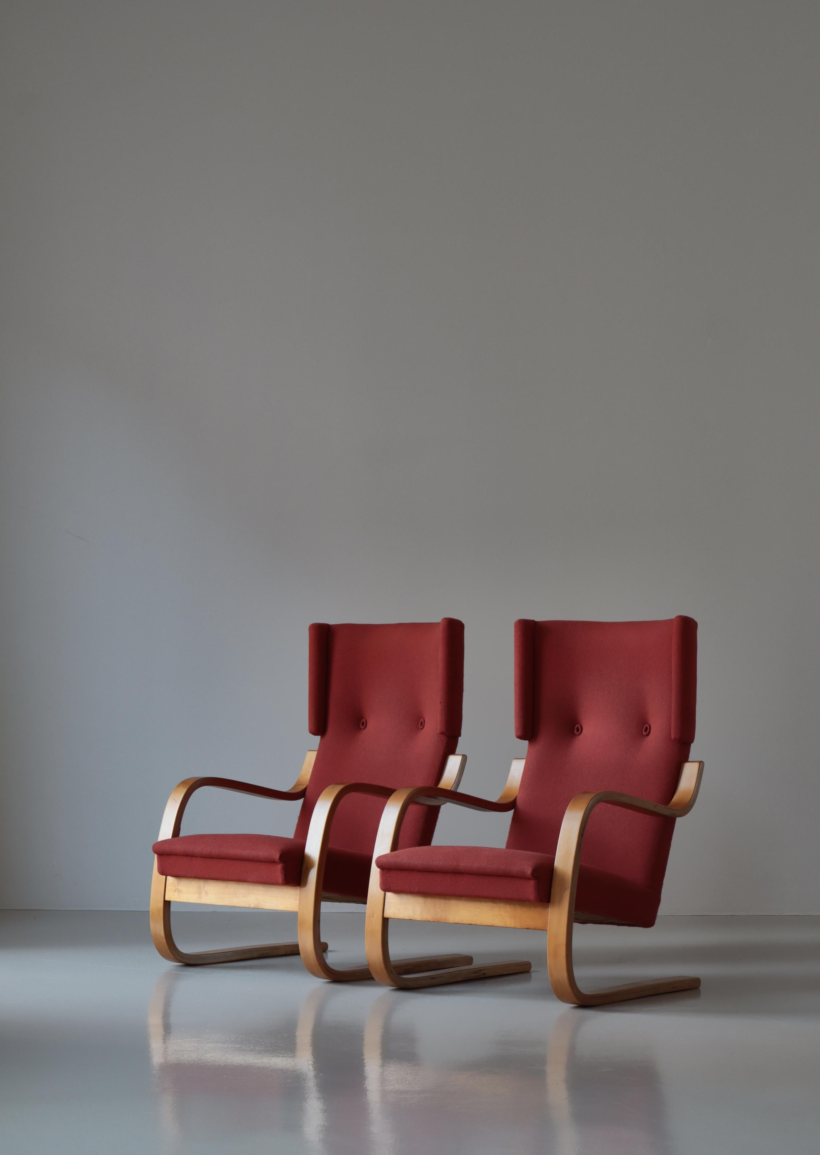 Freitragender Stuhl mit hoher Rückenlehne von Alvar Aalto, Modell 36/401, Birke und rostrote Wolle, 1930er Jahre im Angebot 1