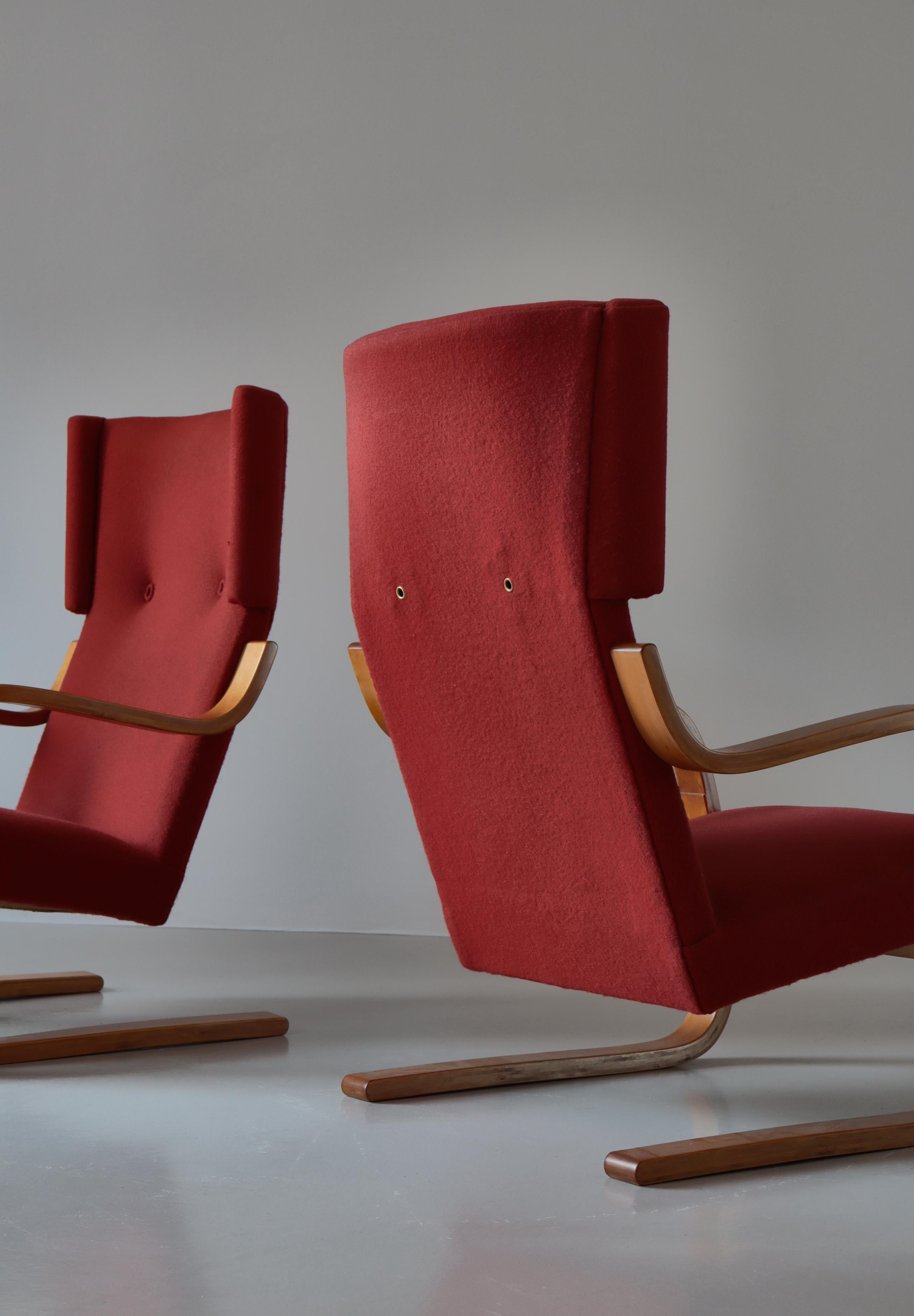 Freitragender Stuhl mit hoher Rückenlehne von Alvar Aalto, Modell 36/401, Birke und rostrote Wolle, 1930er Jahre im Angebot 2
