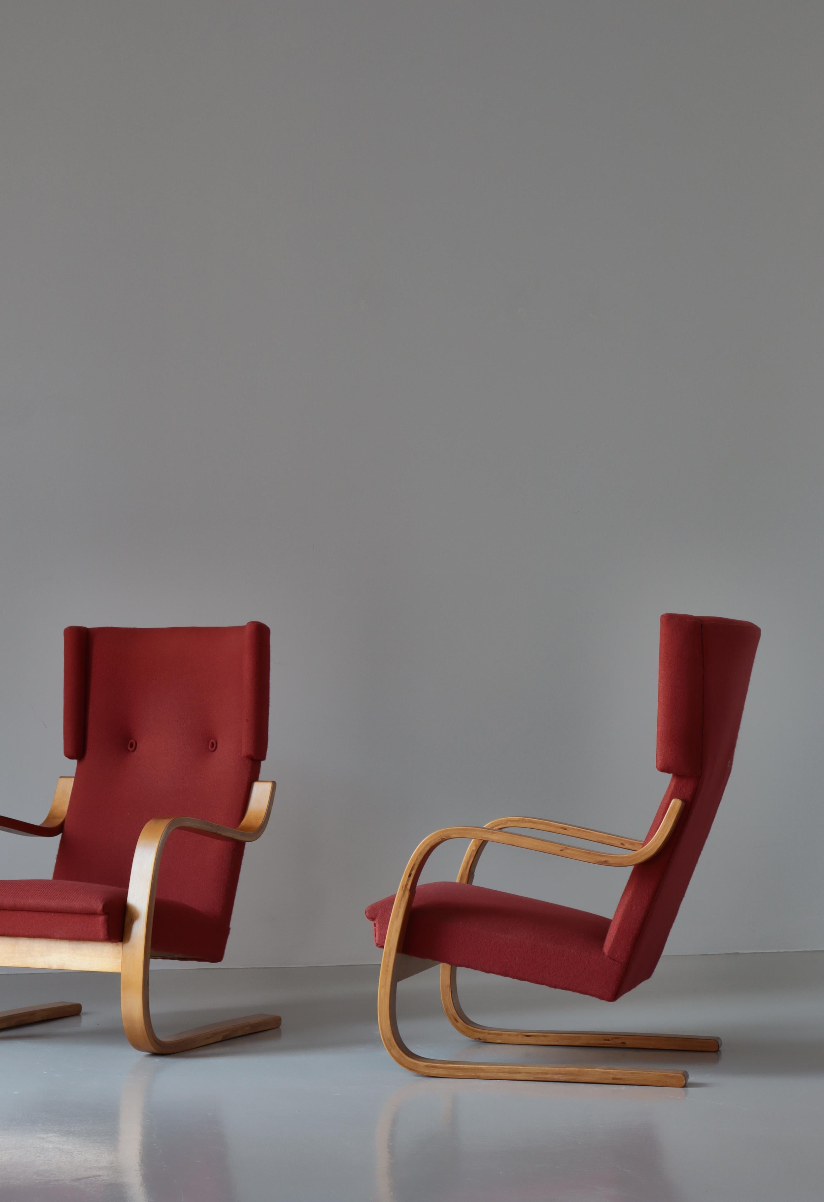 Freitragender Stuhl mit hoher Rückenlehne von Alvar Aalto, Modell 36/401, Birke und rostrote Wolle, 1930er Jahre im Angebot 3