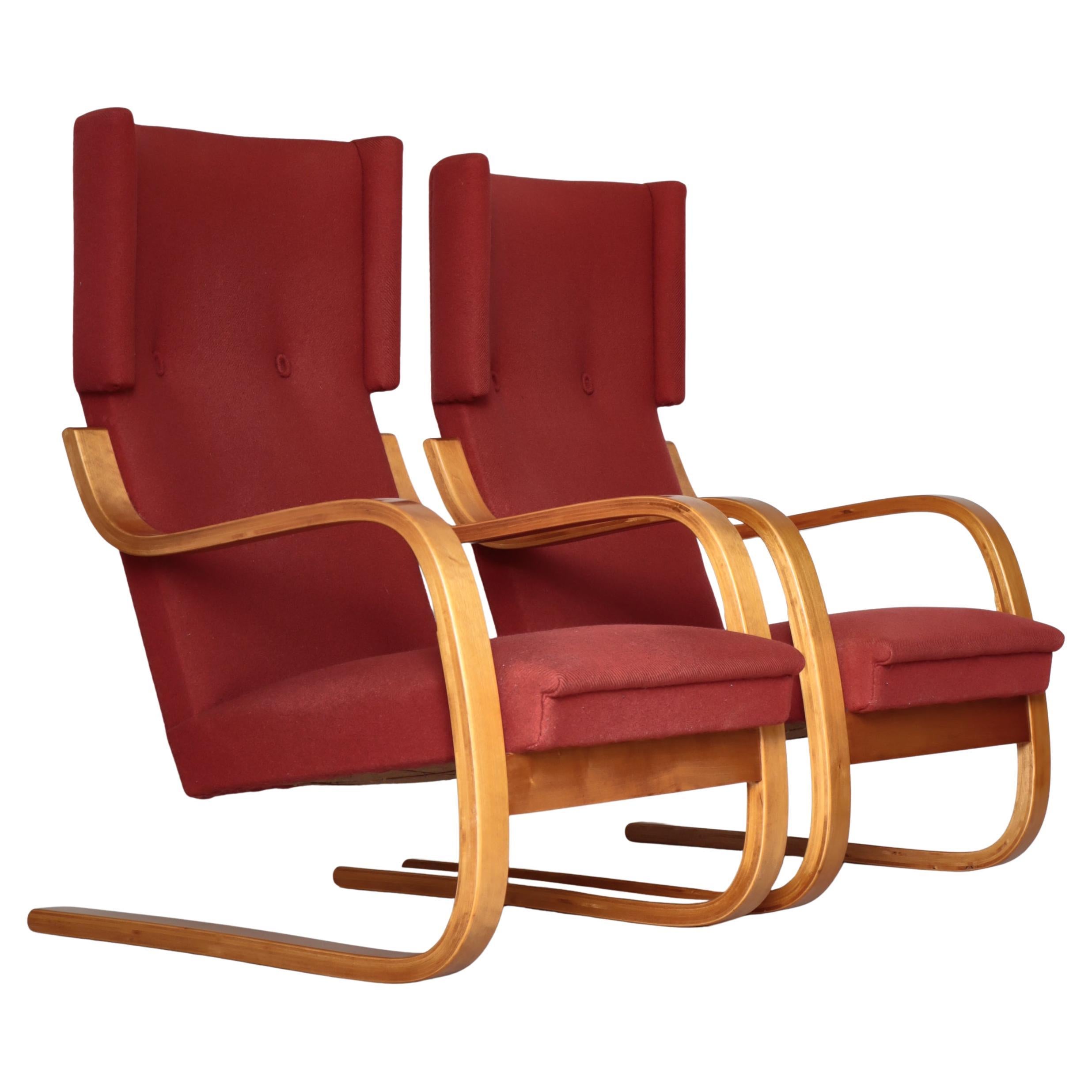 Alvar Aalto Highback Cantilever Chair Model 36/401 Birch & Rusty Red Wool, 1930s