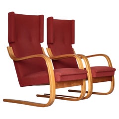 Alvar Aalto Highback Cantilever Chair Model 36/401 Birch & Rusty Red Wool, 1930s