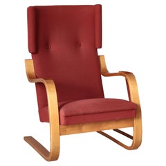 Silla voladiza con respaldo alto Alvar Aalto Modelo 36/401 Abedul y lana roja oxidada, años 30