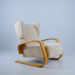Alvar Aalto Highback "Tank" Arm Chair in Sheepskin A 38, Artek 1940s
