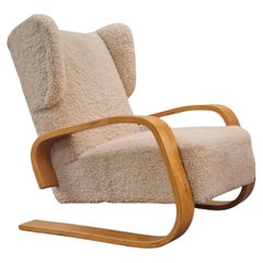 Alvar Aalto Highback "Tank" Arm Chair in Sheepskin A 38, Artek 1940s