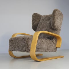 Alvar Aalto Highback Tank Arm Chair Model A 38 in Sheepskin, Artek 1940s