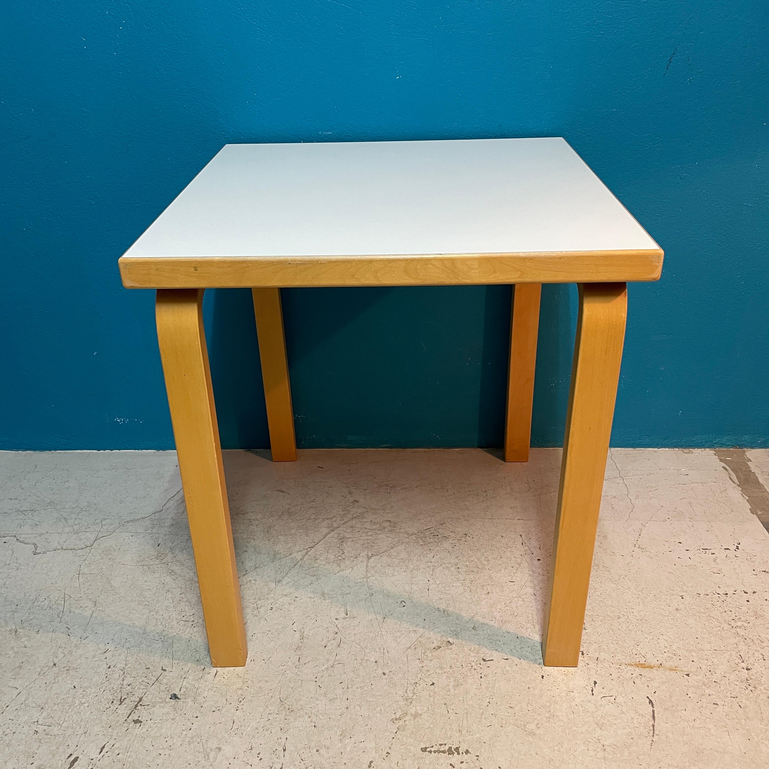 Scandinavian Modern Alvar Aalto L-Leg Table for Artek Finland - Solid Birch & White Laminate Top 