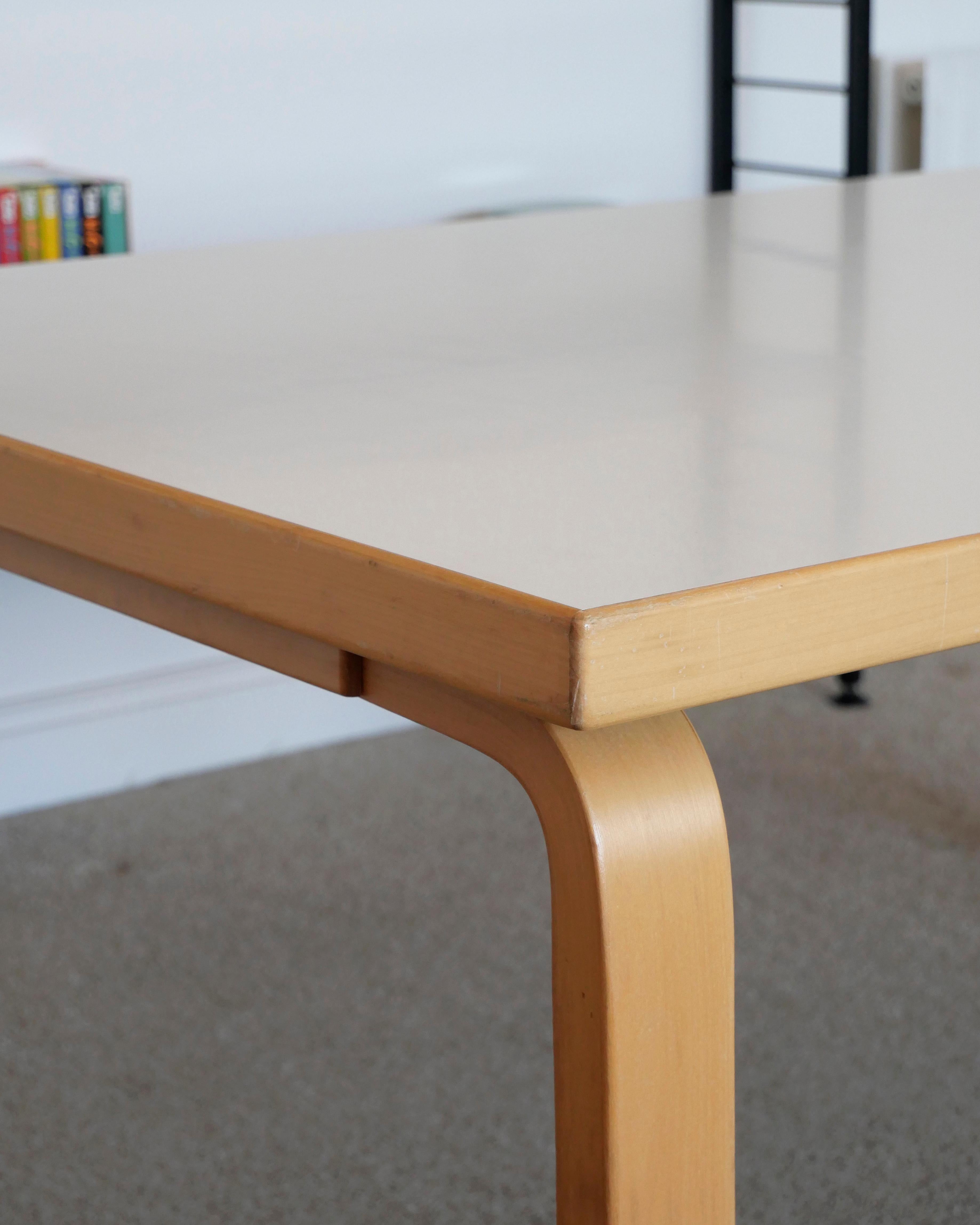 Alvar Aalto large coffee low table, Artek c 1970s, birch with white laminate top For Sale 4
